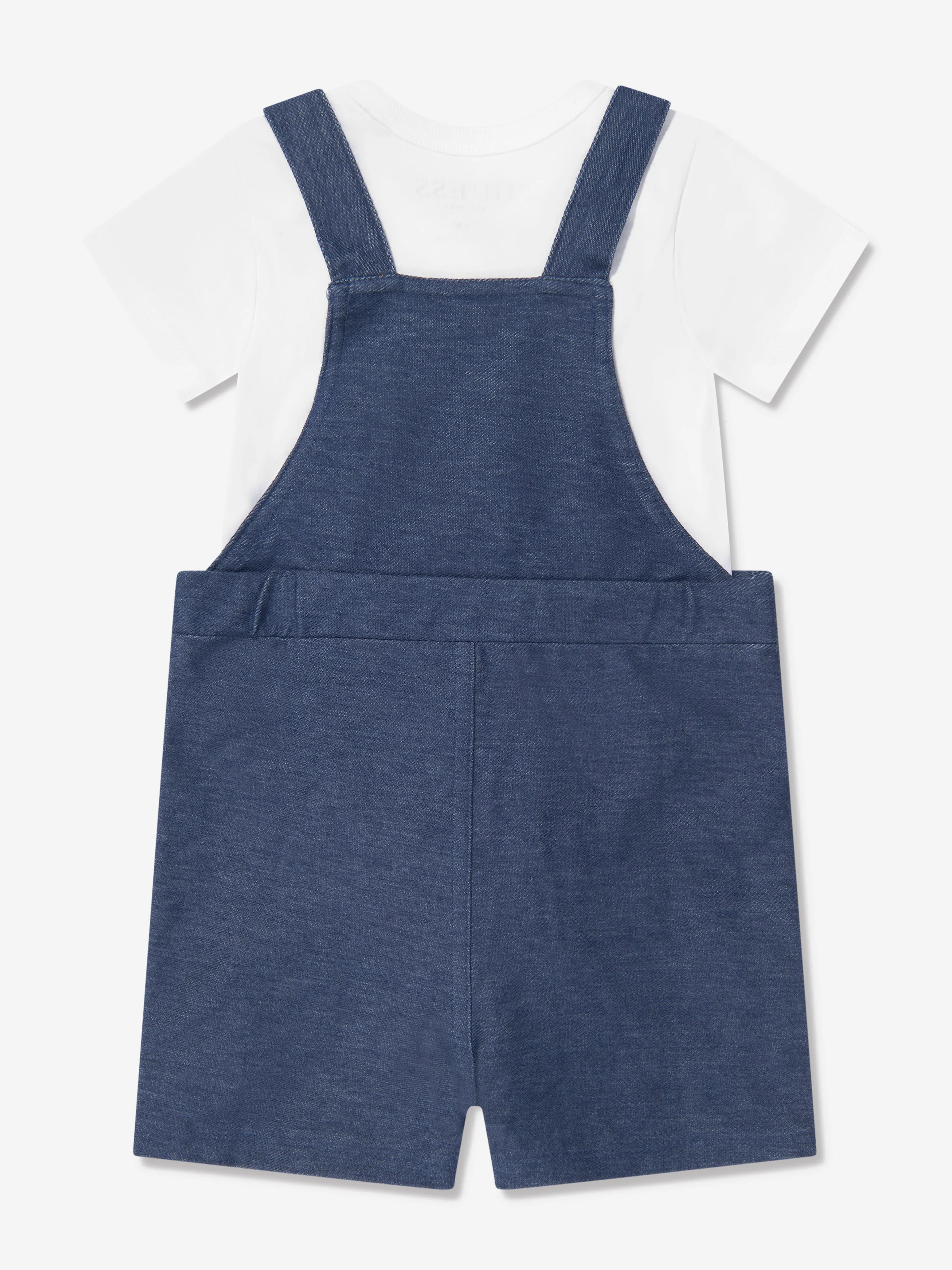 Baby Boys Bodysuit And Knit Denim Shortall in White