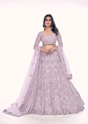 Beautiful Net Lavender colored Embroidered Lehenga - Rent