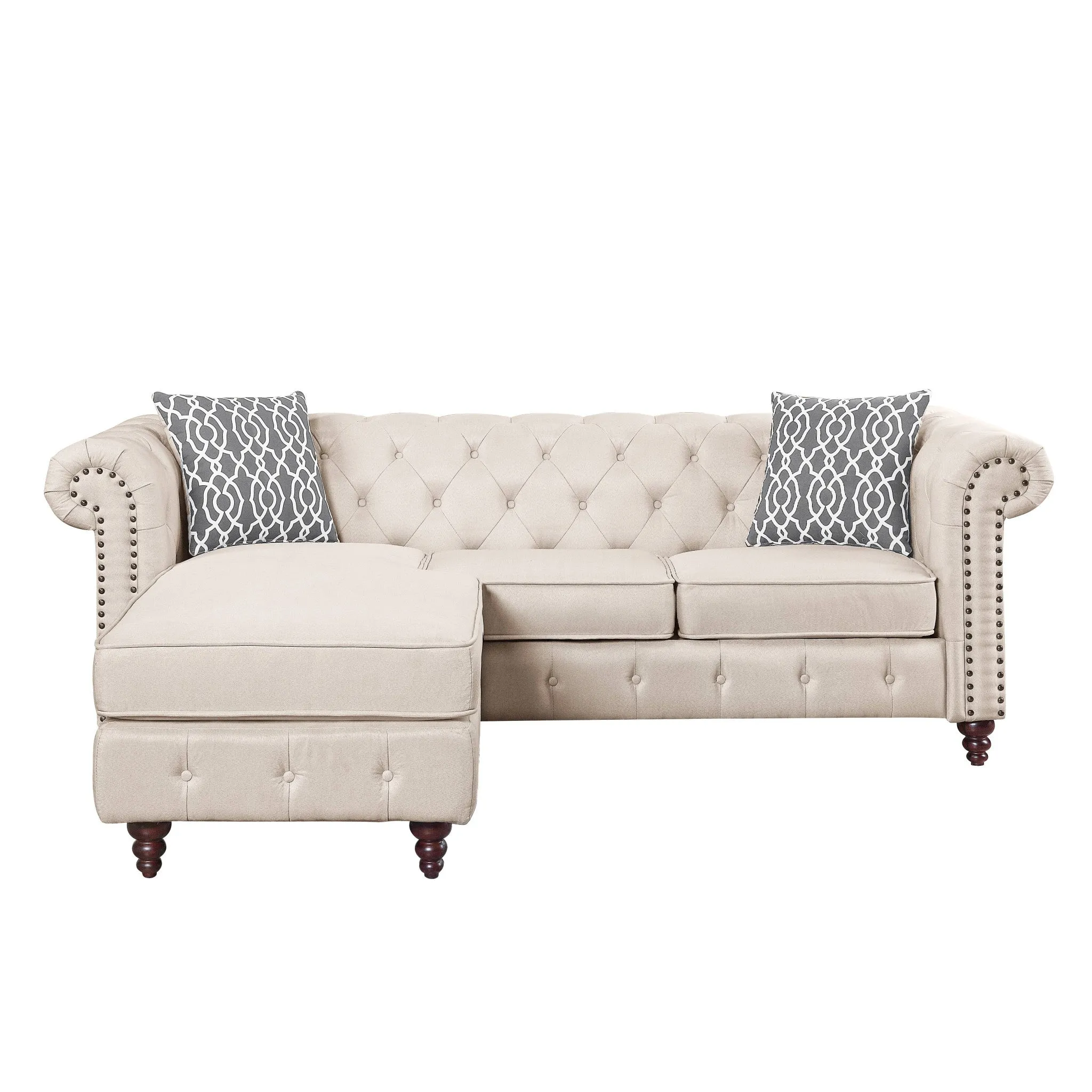 Beige Linen L Shaped Sofa and Chaise