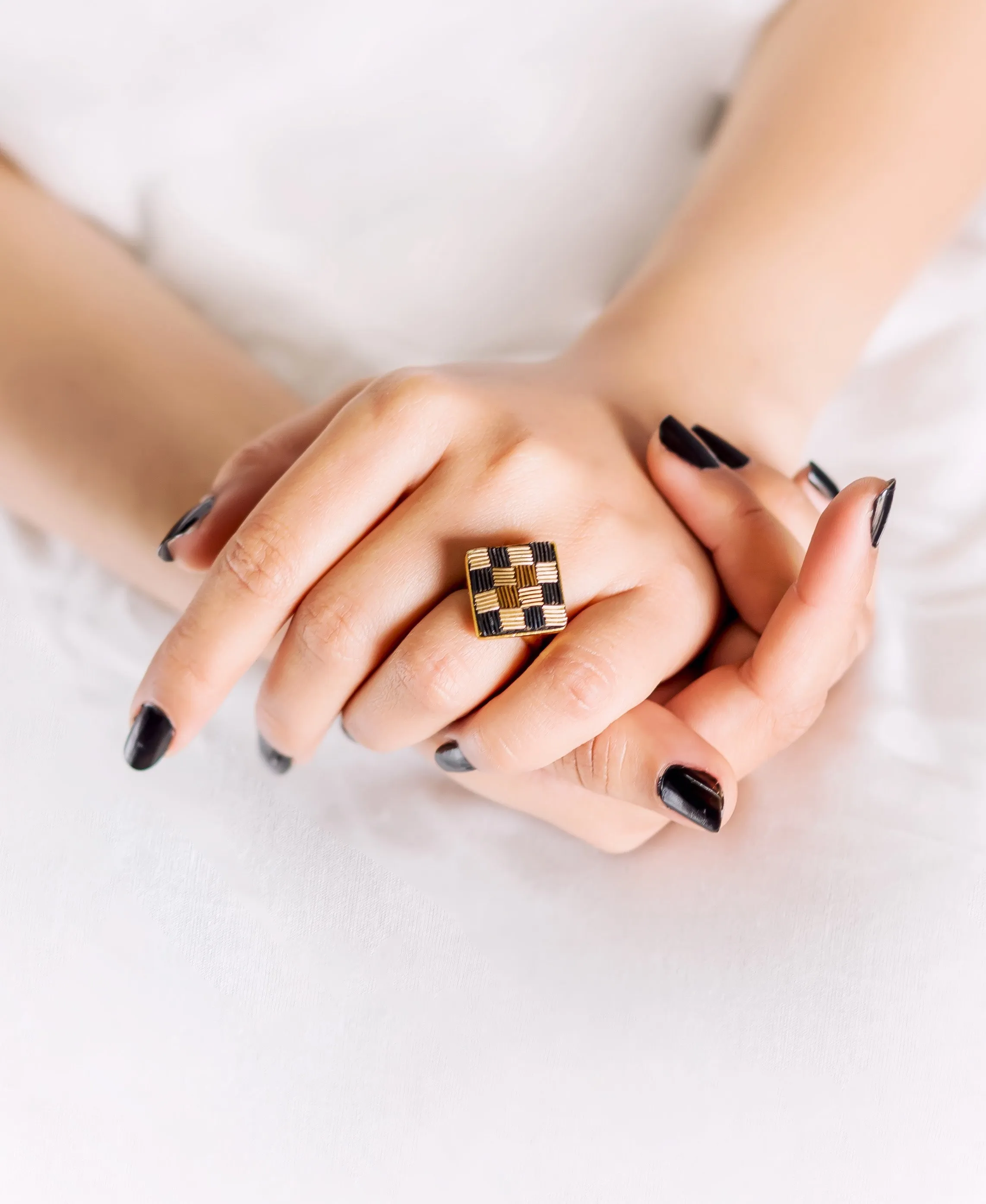 Black and Gold Square Adjustable Ring