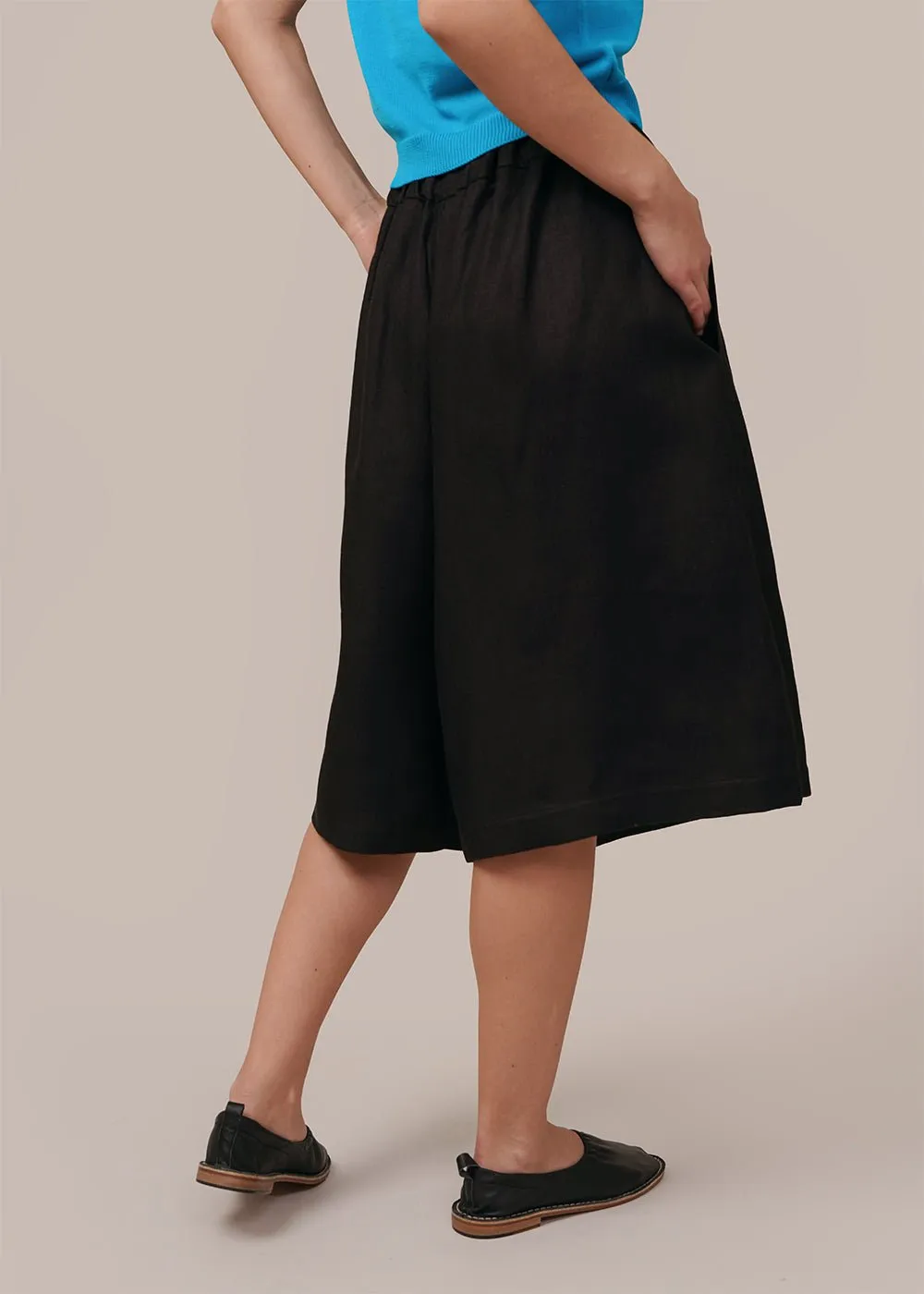 Black Linen Maxi Bermuda Shorts