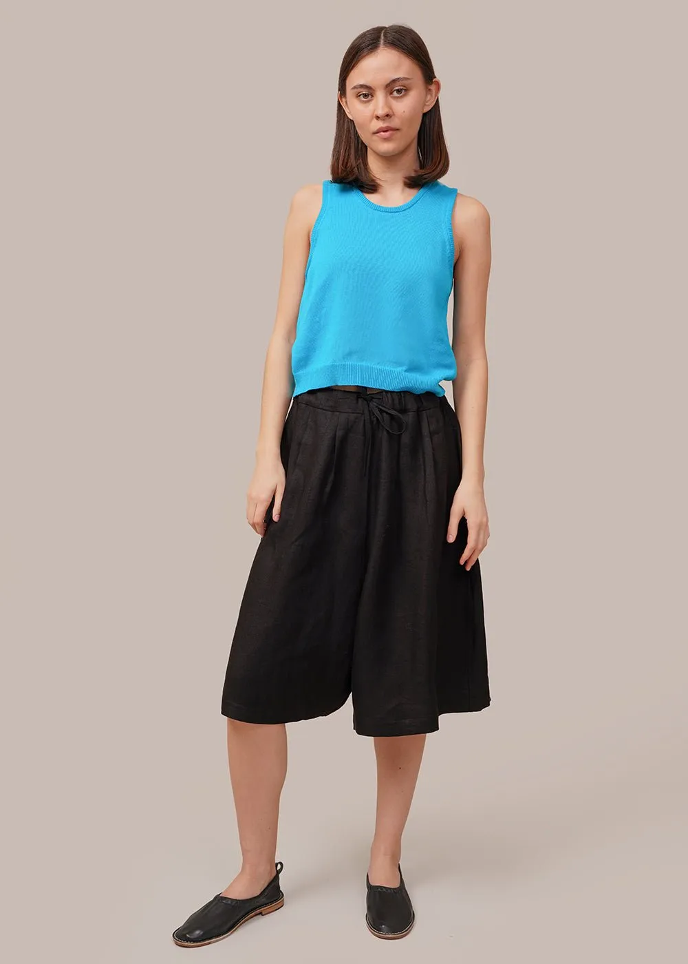 Black Linen Maxi Bermuda Shorts