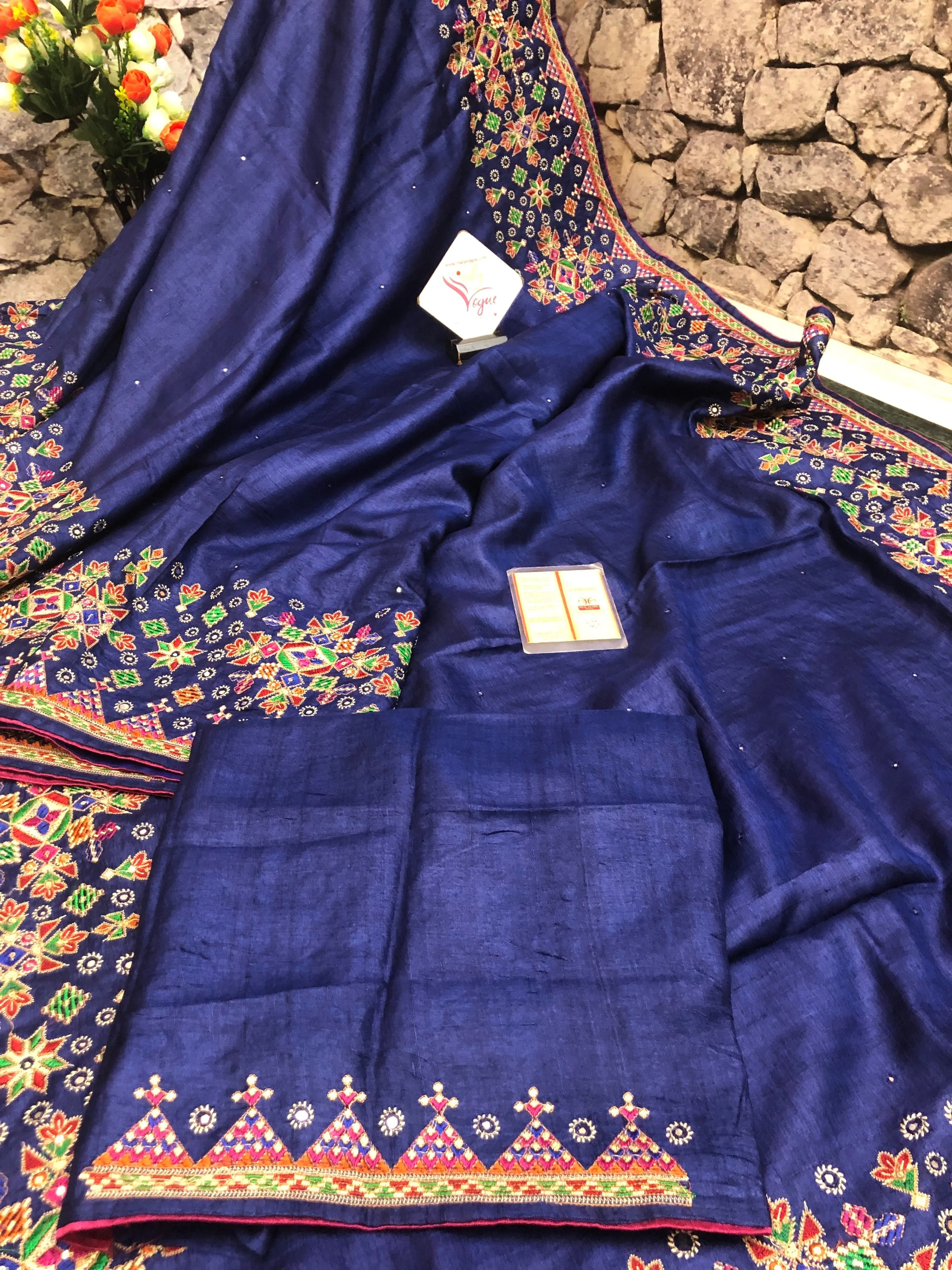 Blue Color Pure Gachi Tussar with Embroidery and Sequin Work