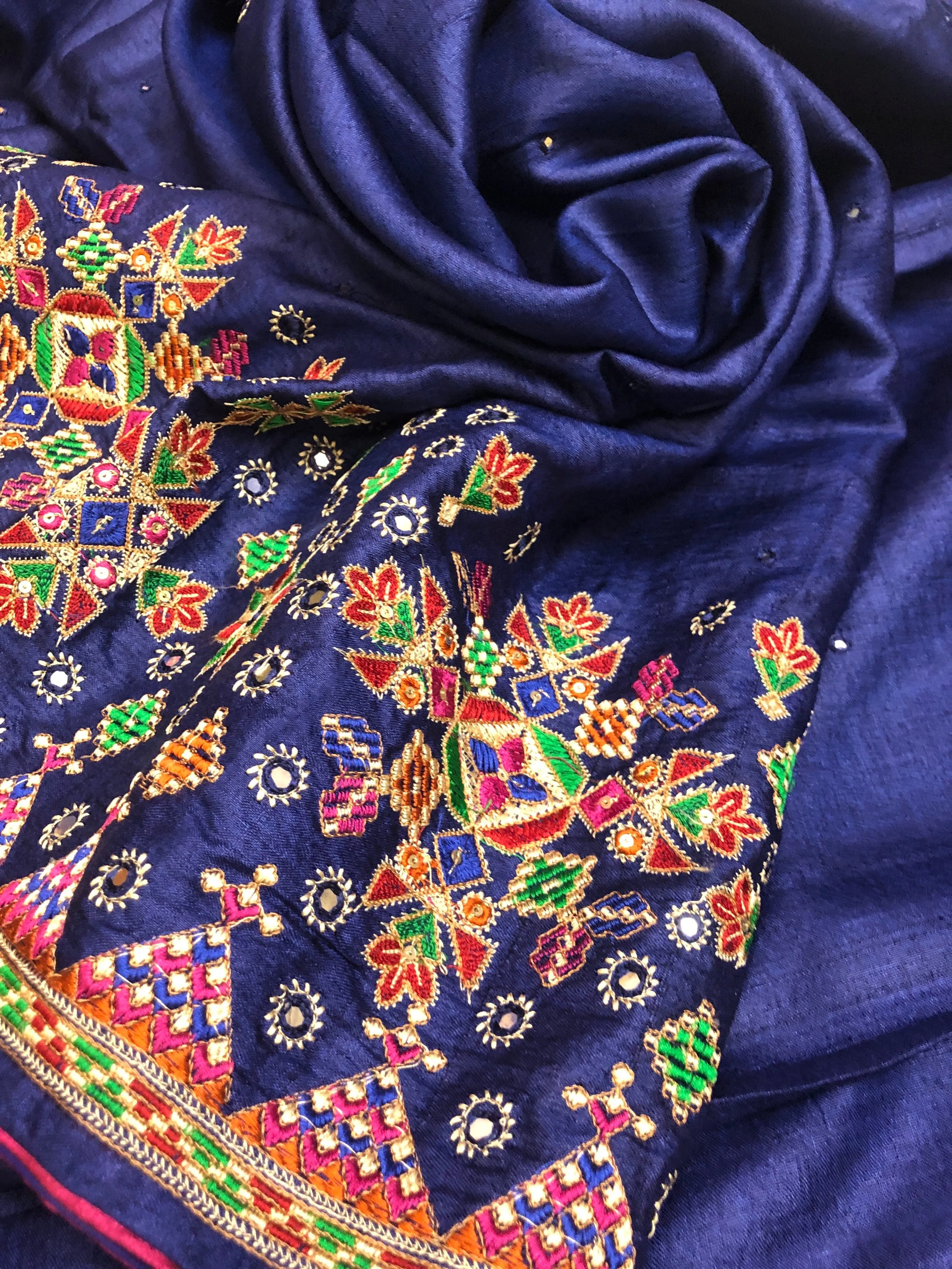 Blue Color Pure Gachi Tussar with Embroidery and Sequin Work