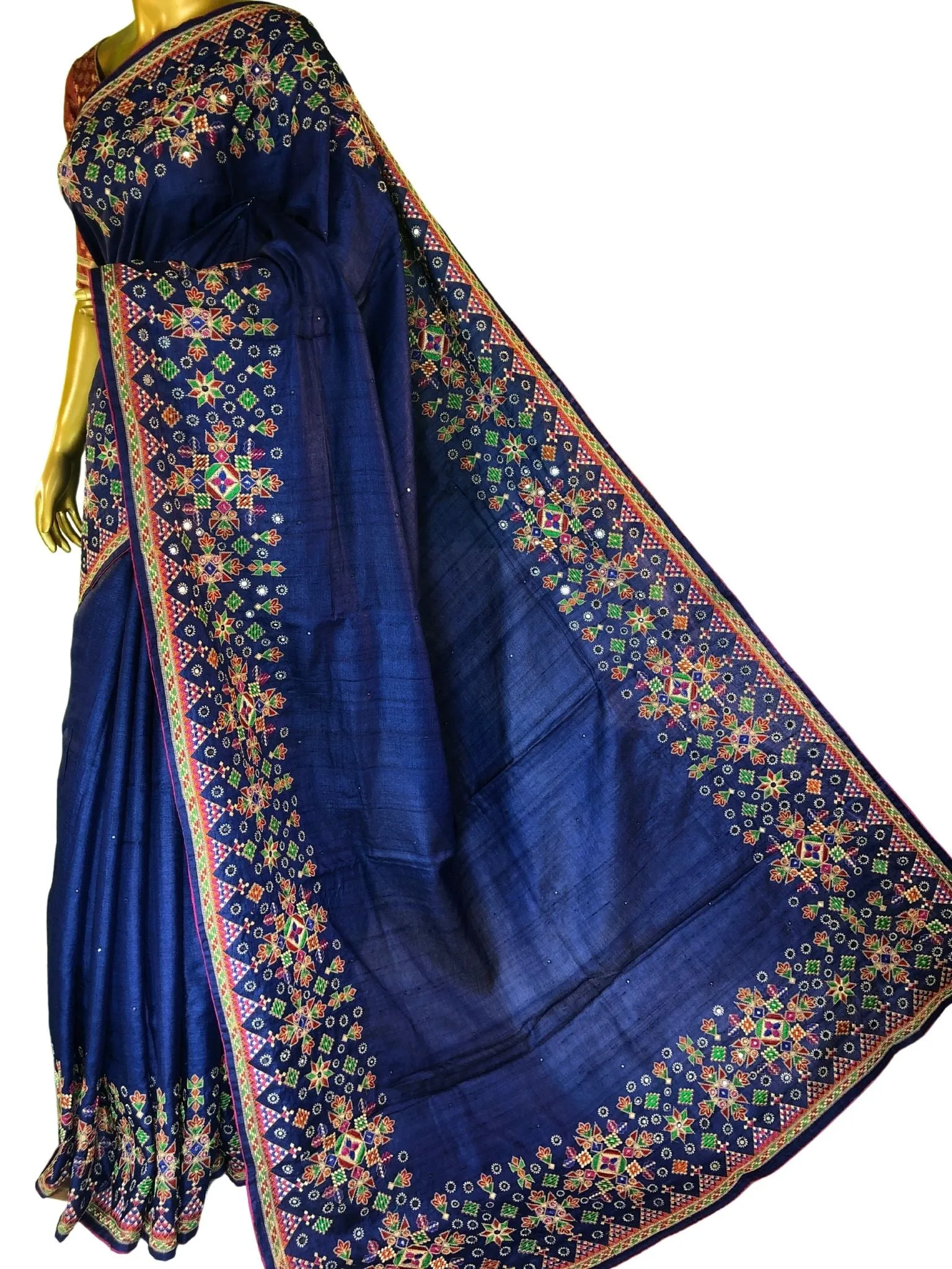 Blue Color Pure Gachi Tussar with Embroidery and Sequin Work