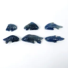 BLUE SAPPHIRE Gemstone Carving September Birthstone : 60.75cts Natural Untreated Sapphire Gemstone Hand Carved FISH 15*11mm - 29*13mm 6pcs