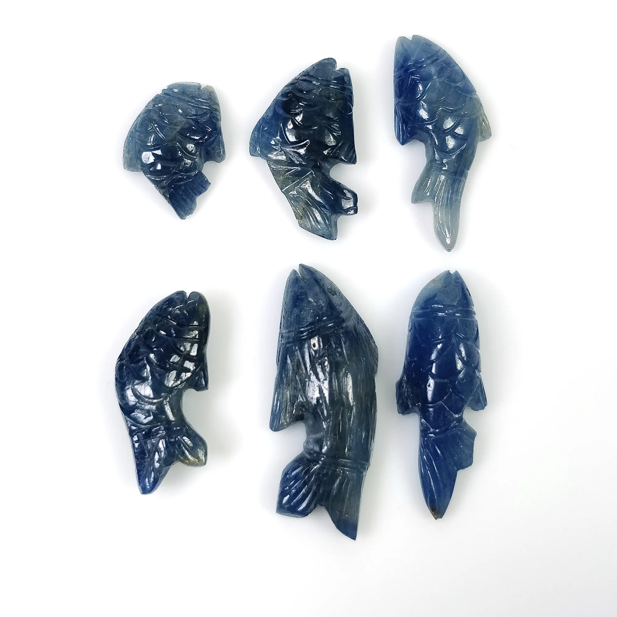 BLUE SAPPHIRE Gemstone Carving September Birthstone : 60.75cts Natural Untreated Sapphire Gemstone Hand Carved FISH 15*11mm - 29*13mm 6pcs