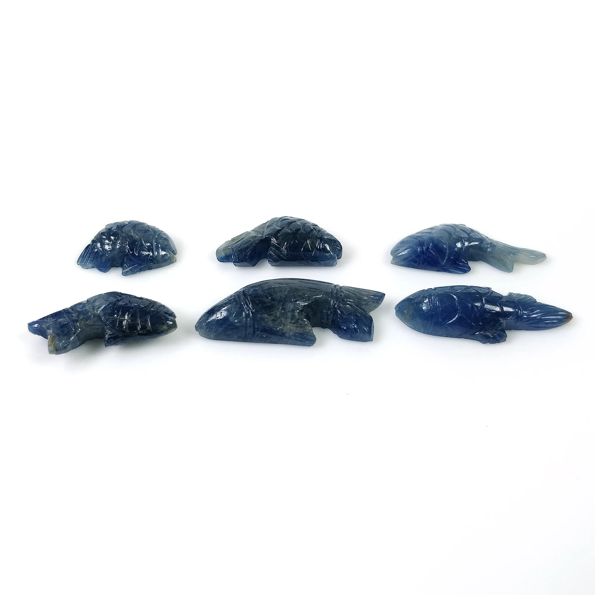 BLUE SAPPHIRE Gemstone Carving September Birthstone : 60.75cts Natural Untreated Sapphire Gemstone Hand Carved FISH 15*11mm - 29*13mm 6pcs