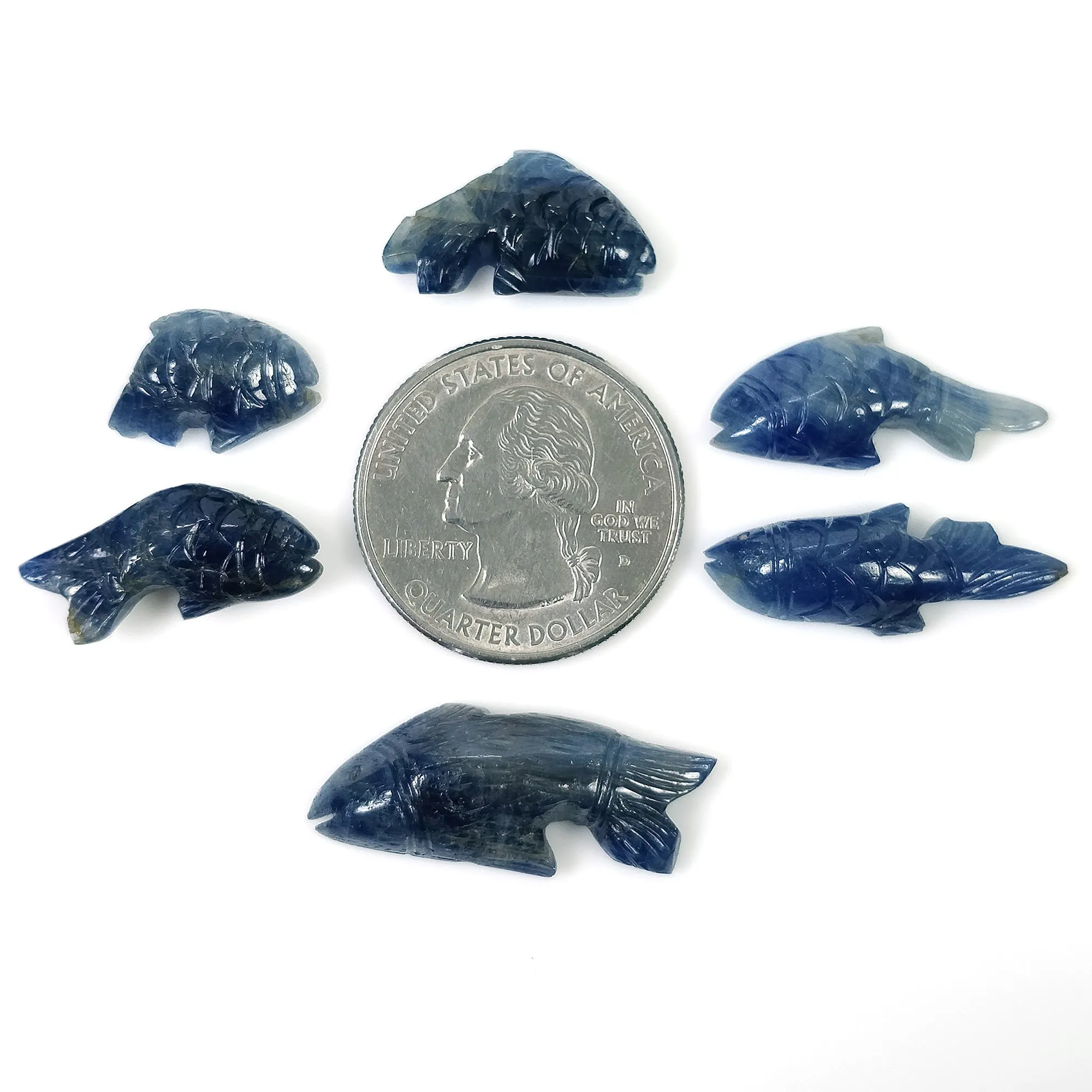 BLUE SAPPHIRE Gemstone Carving September Birthstone : 60.75cts Natural Untreated Sapphire Gemstone Hand Carved FISH 15*11mm - 29*13mm 6pcs