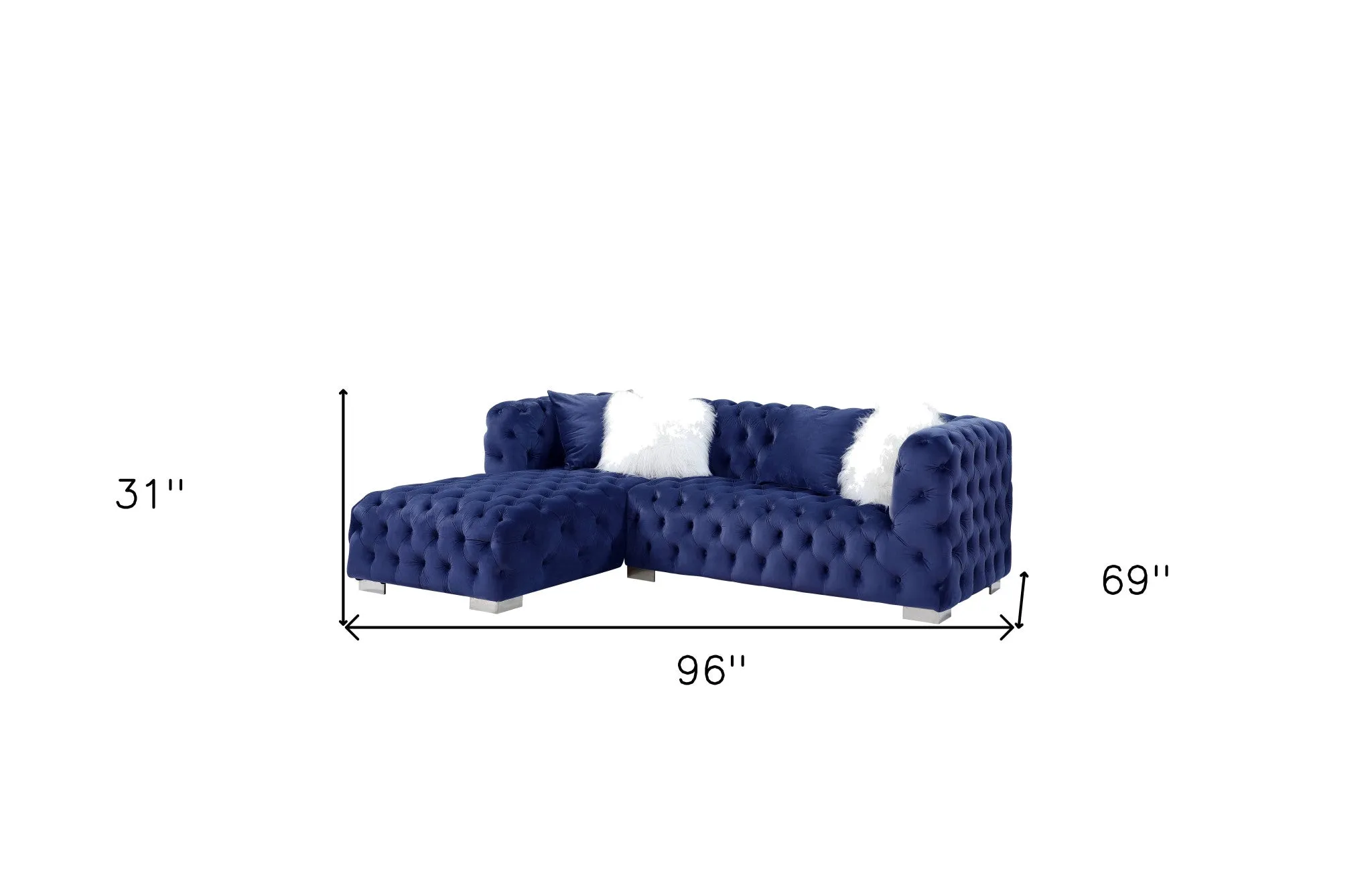 Blue Velvet L Shaped Two Piece Seating Component