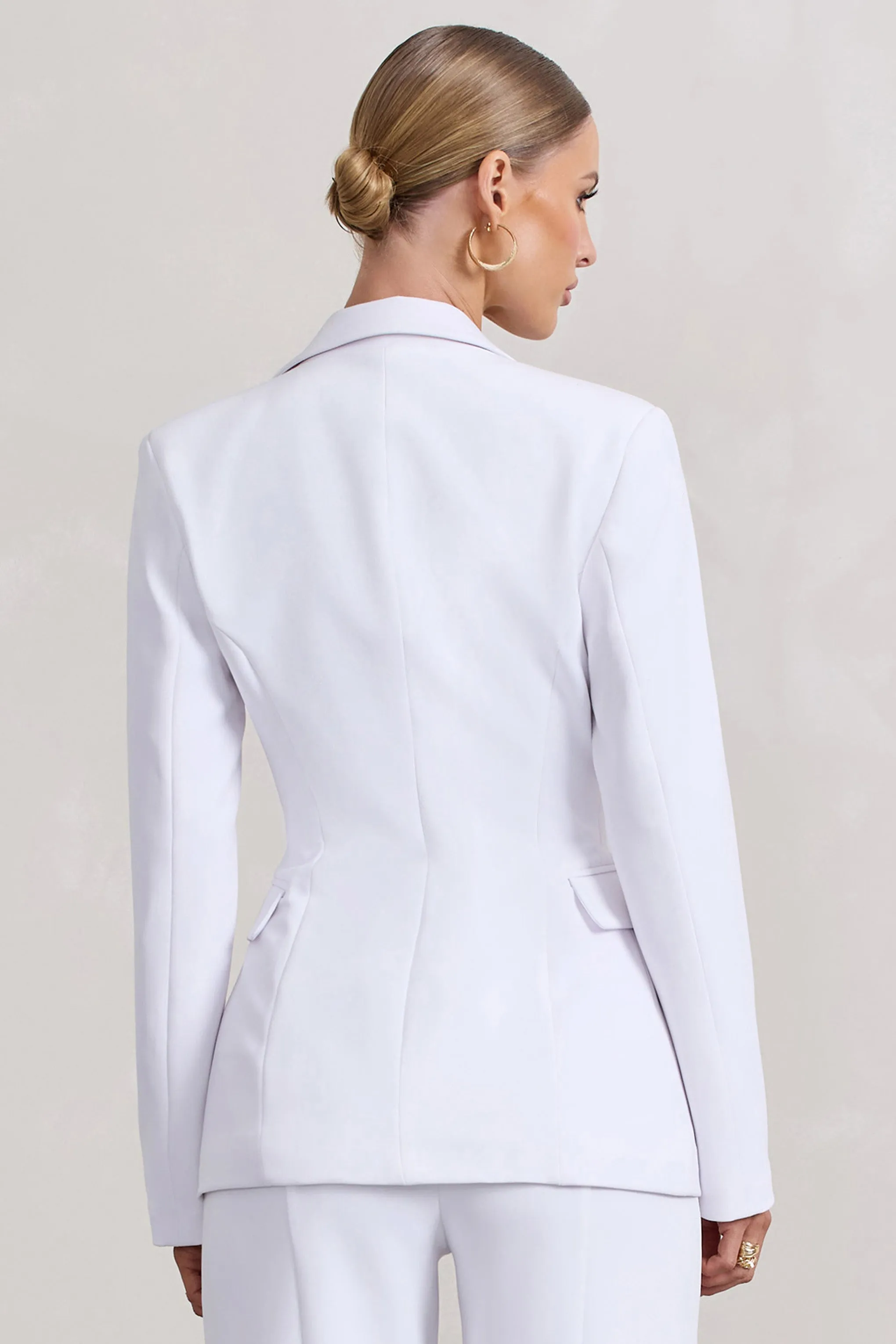 Candid  | White Fitted Blazer Jacket With Zip Details