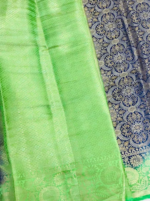 Charming Blue Color Banarasi Soft Silk Flower Motifs Saree With Brocade Blouse