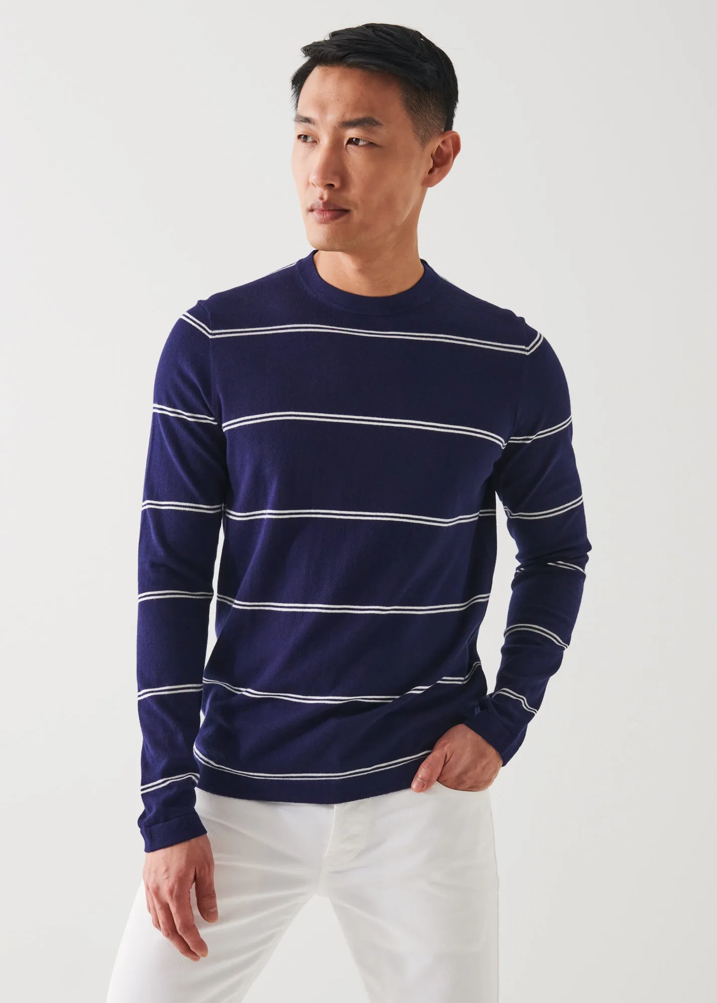 COTTON BLEND STRIPED CREWNECK SWEATER