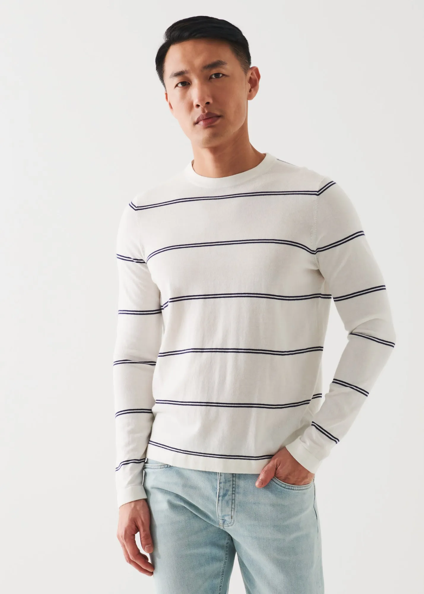 COTTON BLEND STRIPED CREWNECK SWEATER