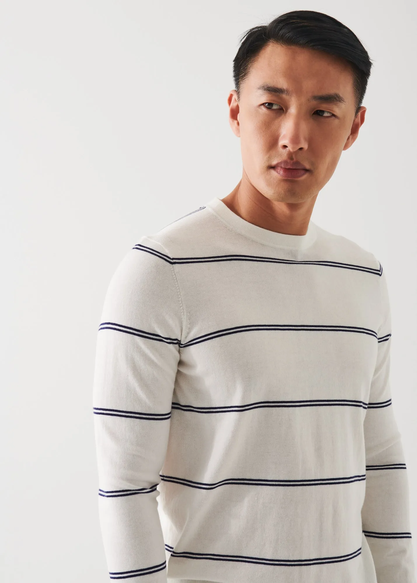 COTTON BLEND STRIPED CREWNECK SWEATER