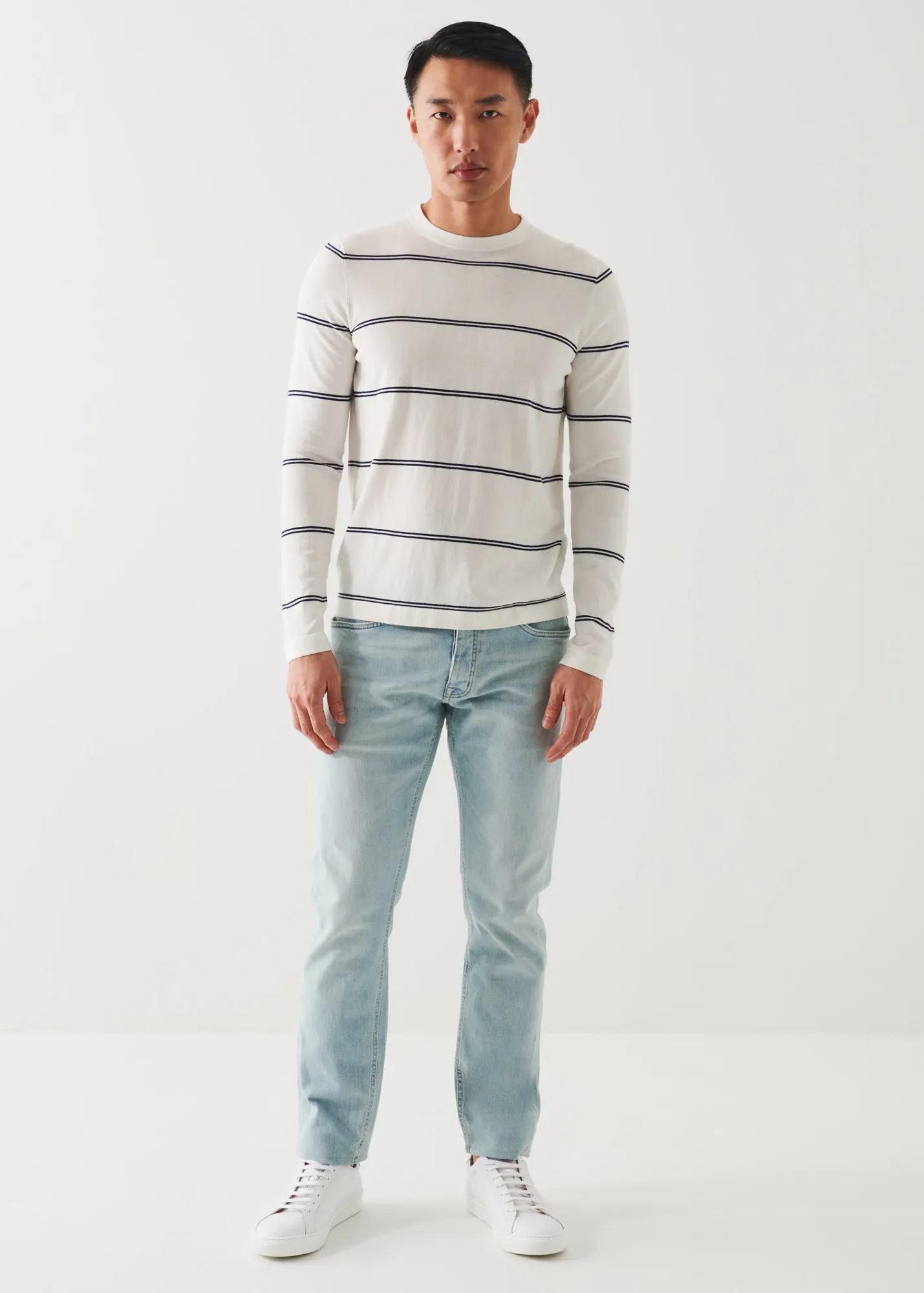 COTTON BLEND STRIPED CREWNECK SWEATER