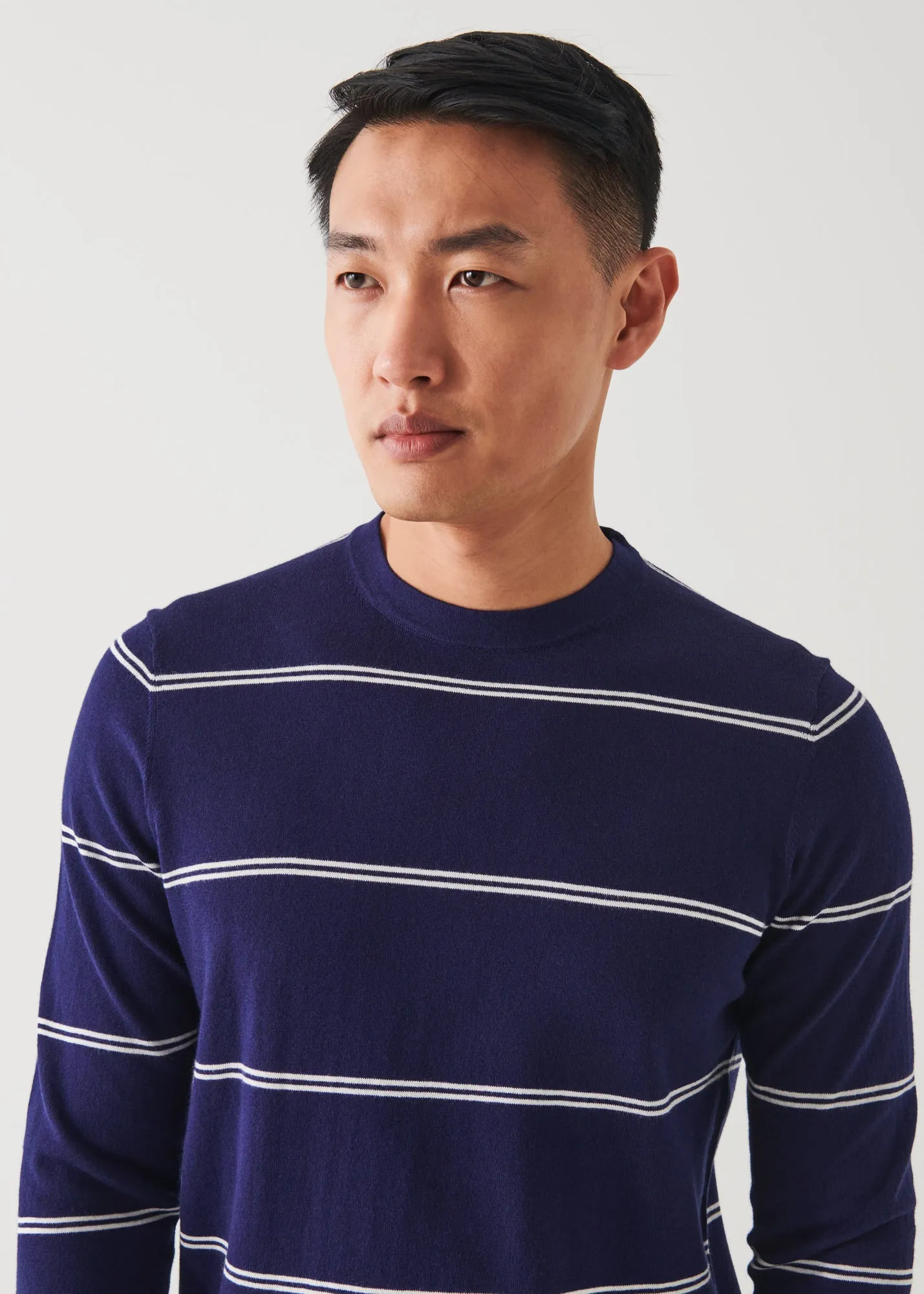 COTTON BLEND STRIPED CREWNECK SWEATER