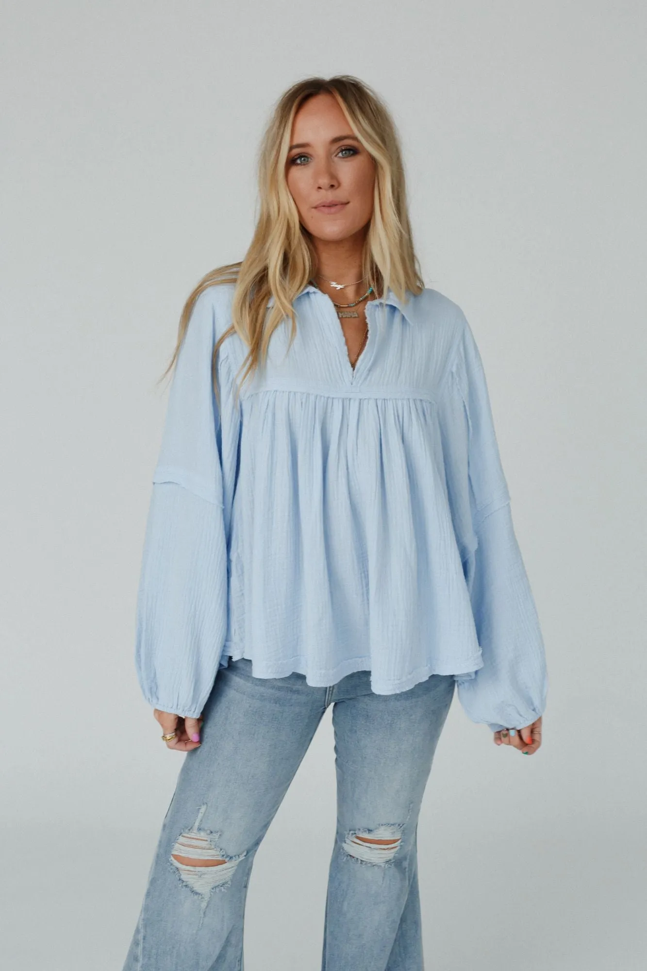 Cotton Clouds Babydoll Top - Blue