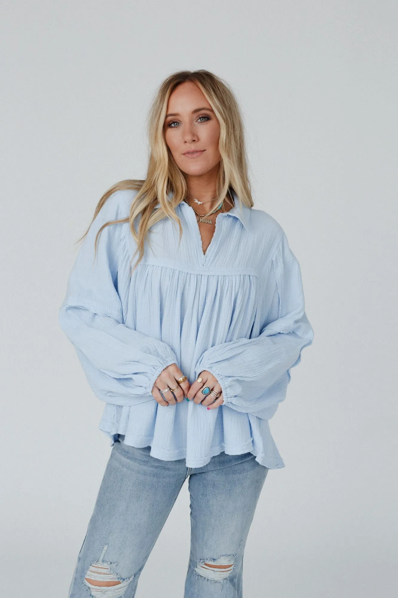 Cotton Clouds Babydoll Top - Blue