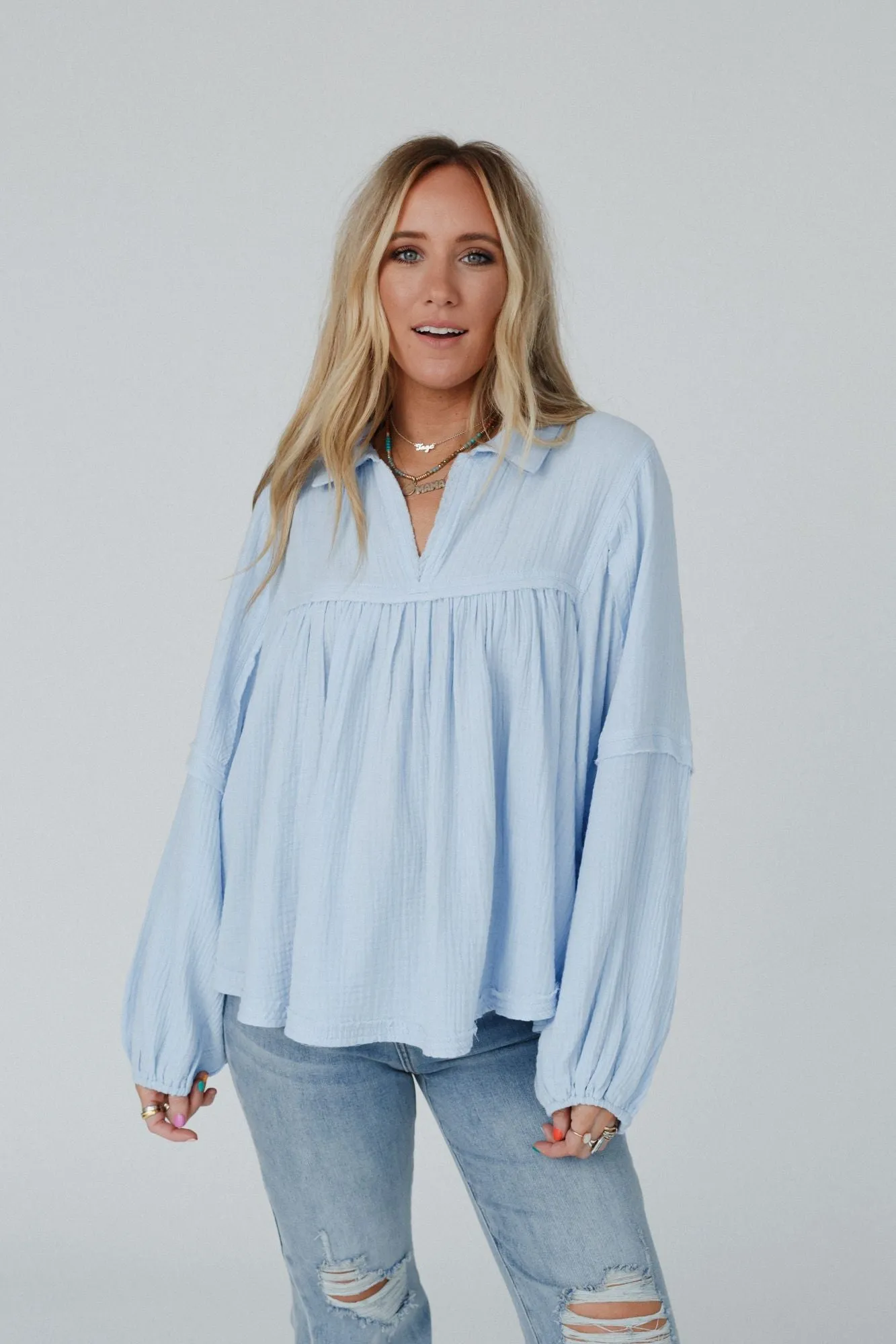 Cotton Clouds Babydoll Top - Blue