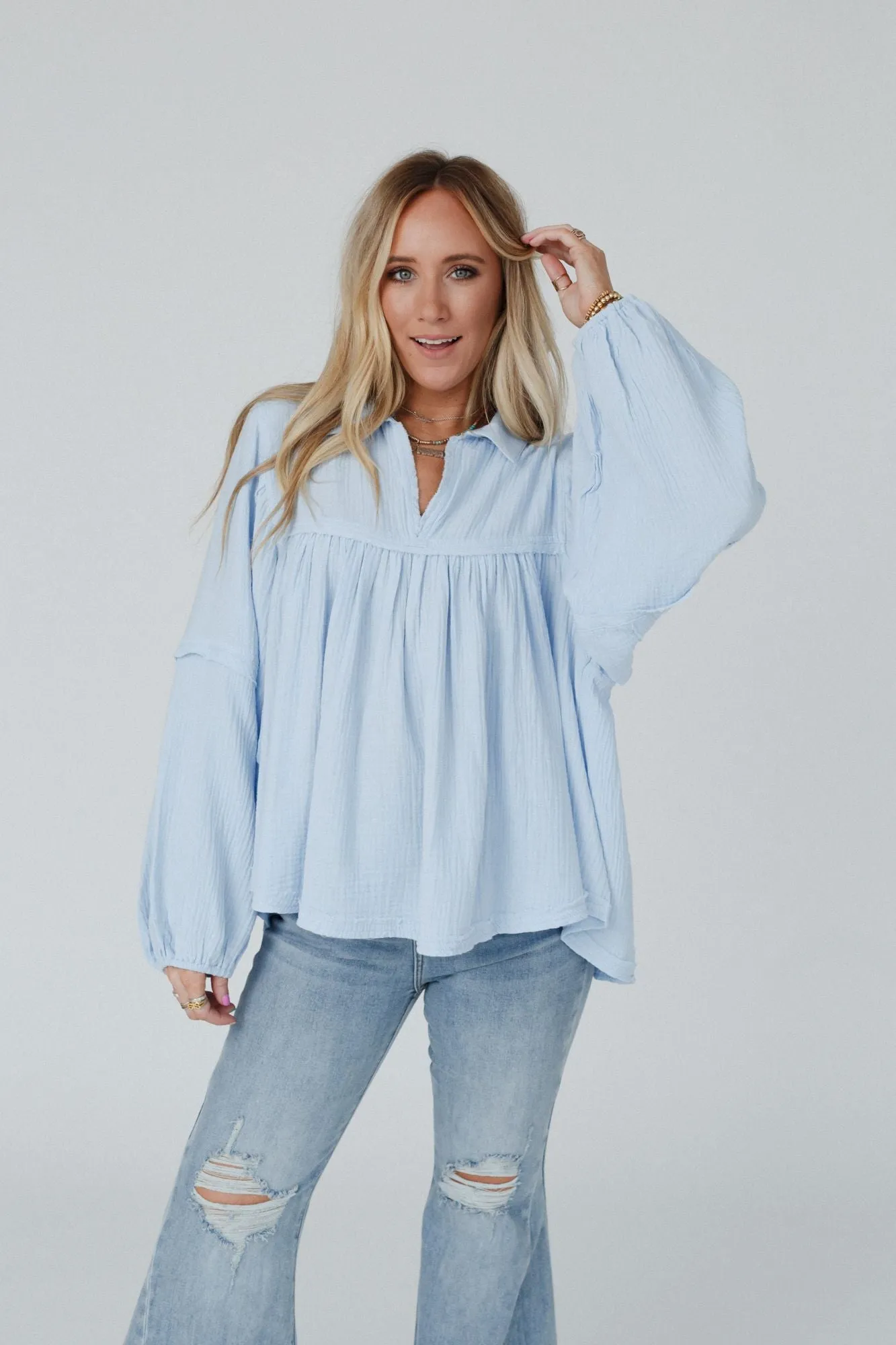 Cotton Clouds Babydoll Top - Blue