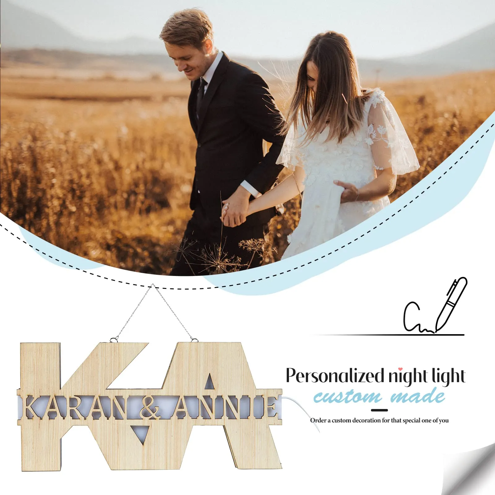 Custom Initials and Name Light Up Sign - Custom Name Light - Cute Couples Gift