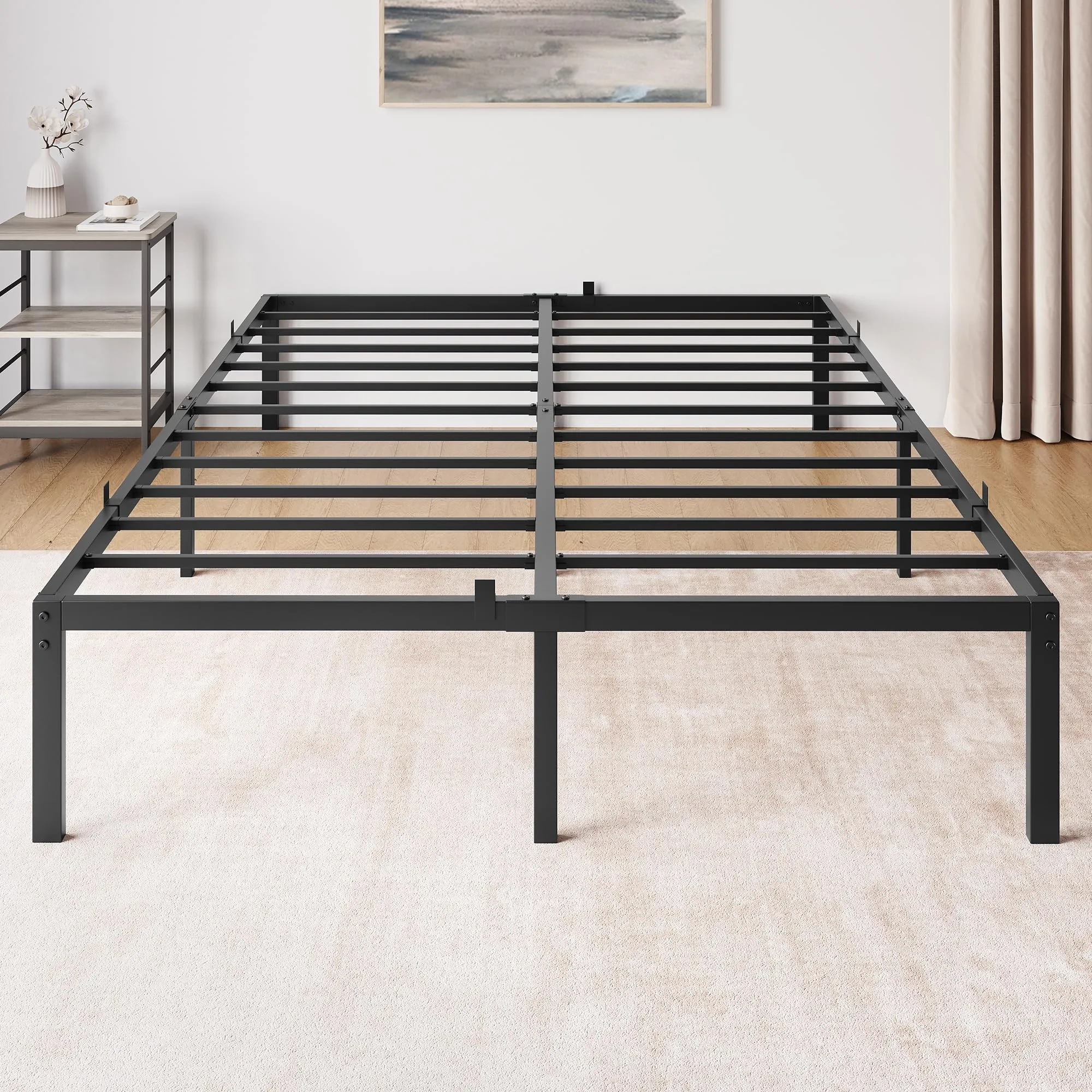 GARVEE 14 Inch Queen Bed Frame with Storage,Metal Platform Queen Bed Frame No Box Spring Needed Steel Slat Support Easy Assembly