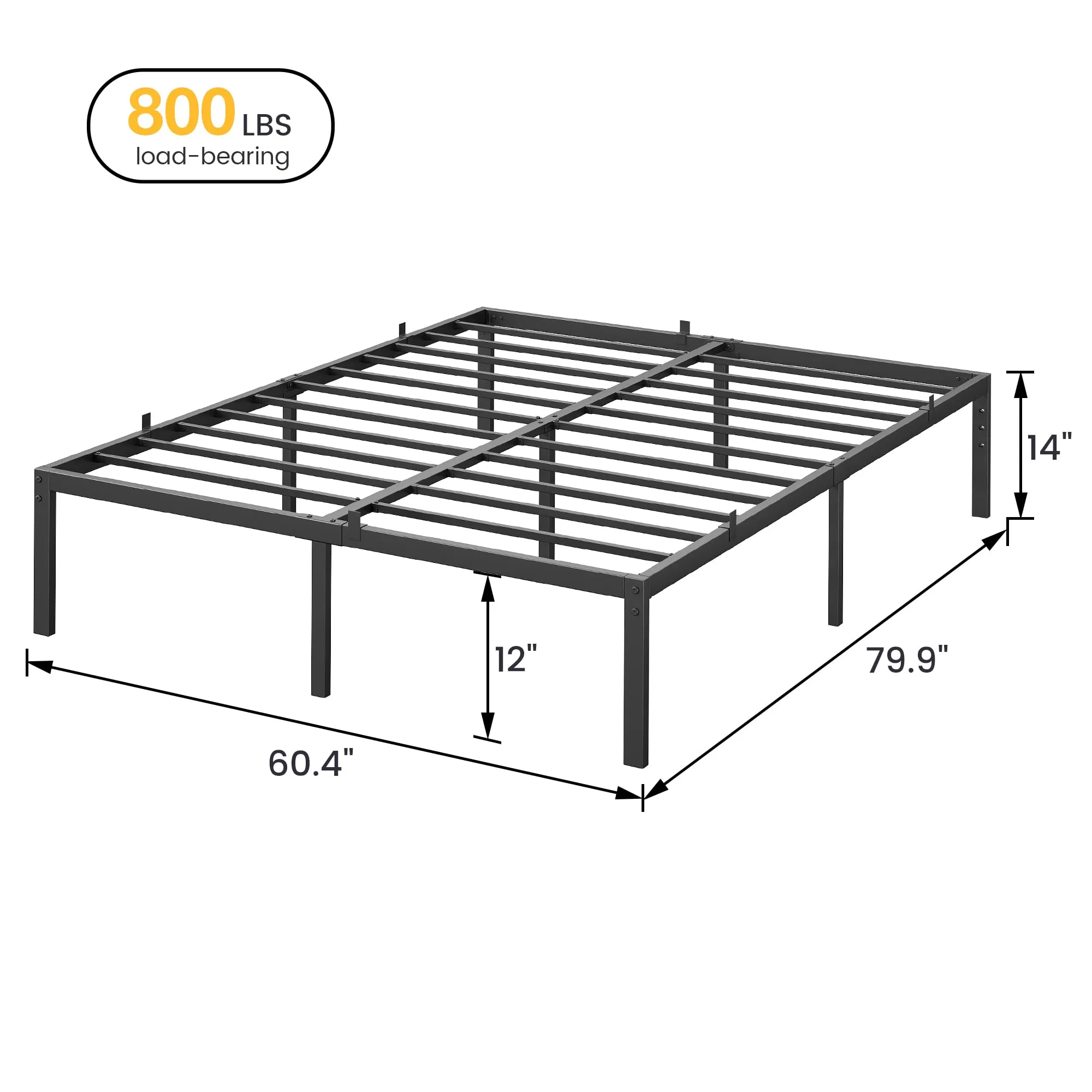 GARVEE 14 Inch Queen Bed Frame with Storage,Metal Platform Queen Bed Frame No Box Spring Needed Steel Slat Support Easy Assembly