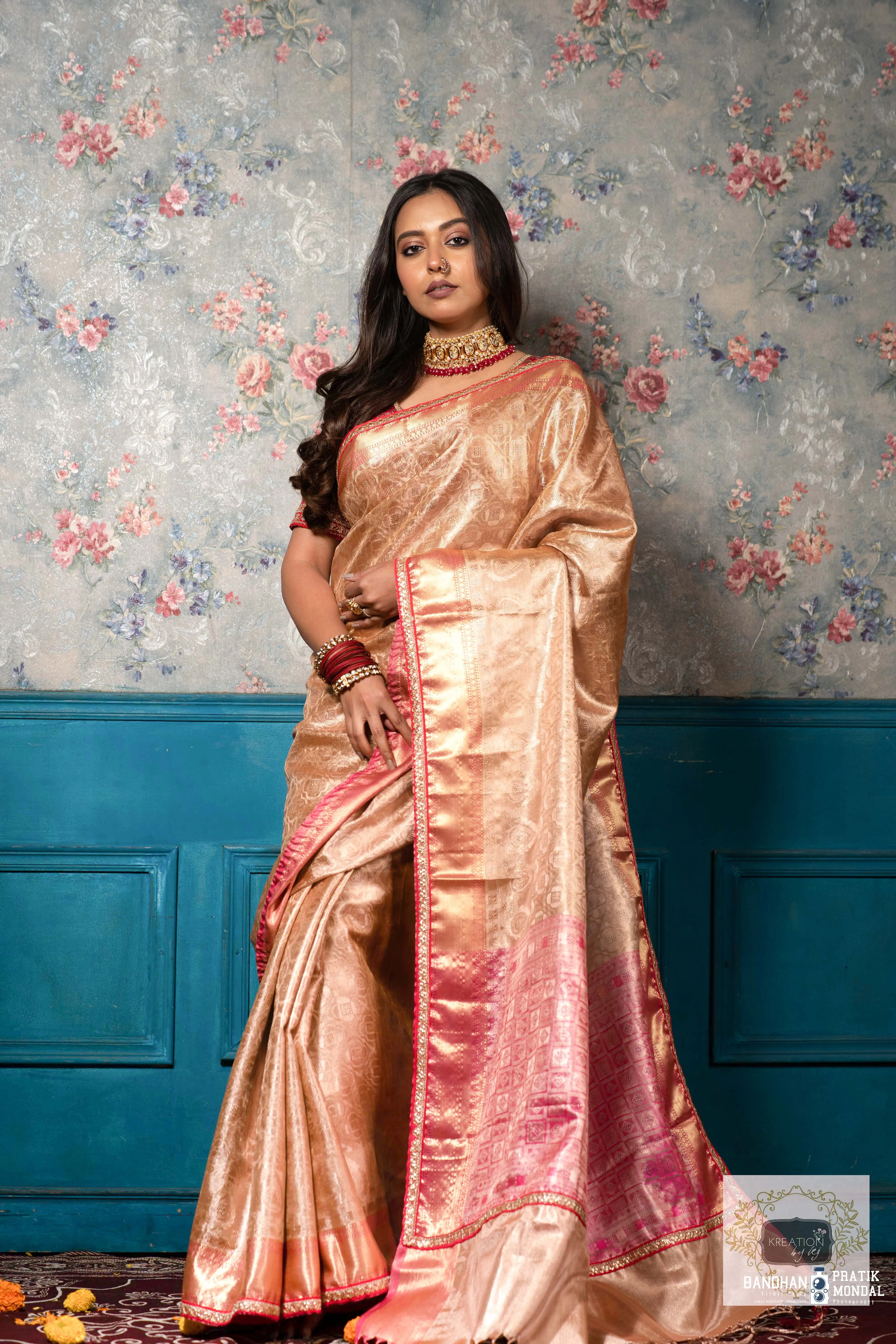 Gold and Pink Tissue Banarasi Saree