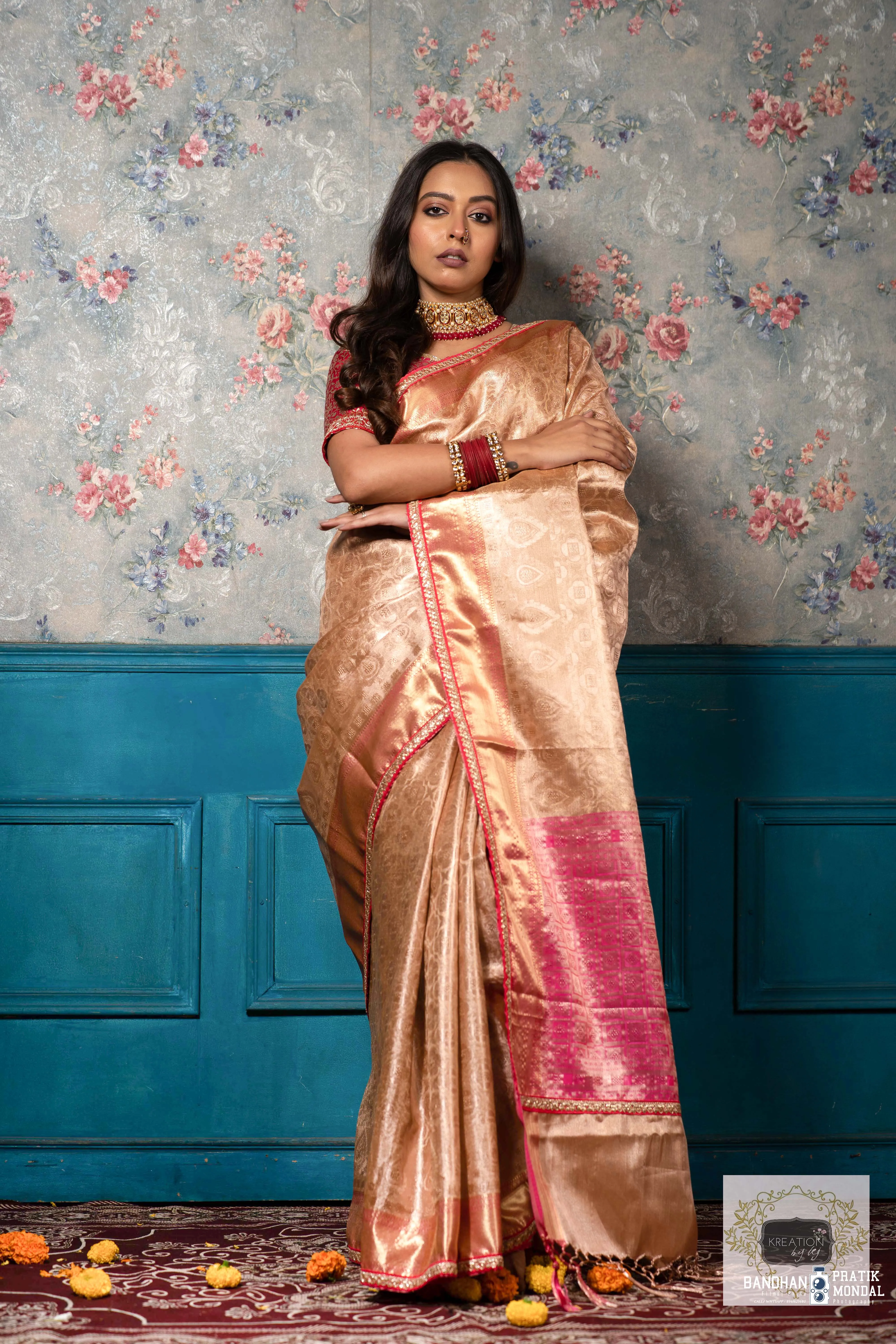 Gold and Pink Tissue Banarasi Saree