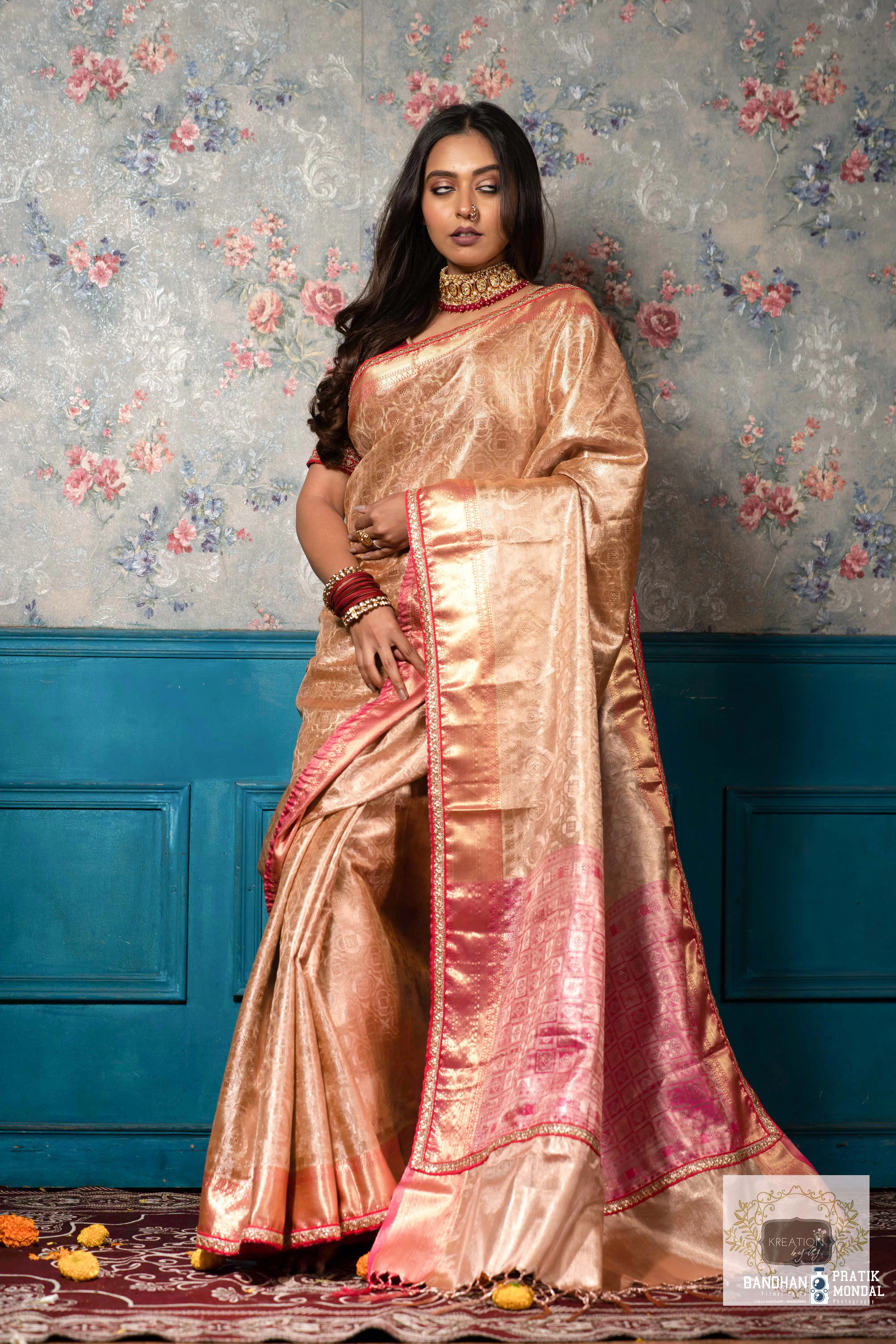 Gold and Pink Tissue Banarasi Saree