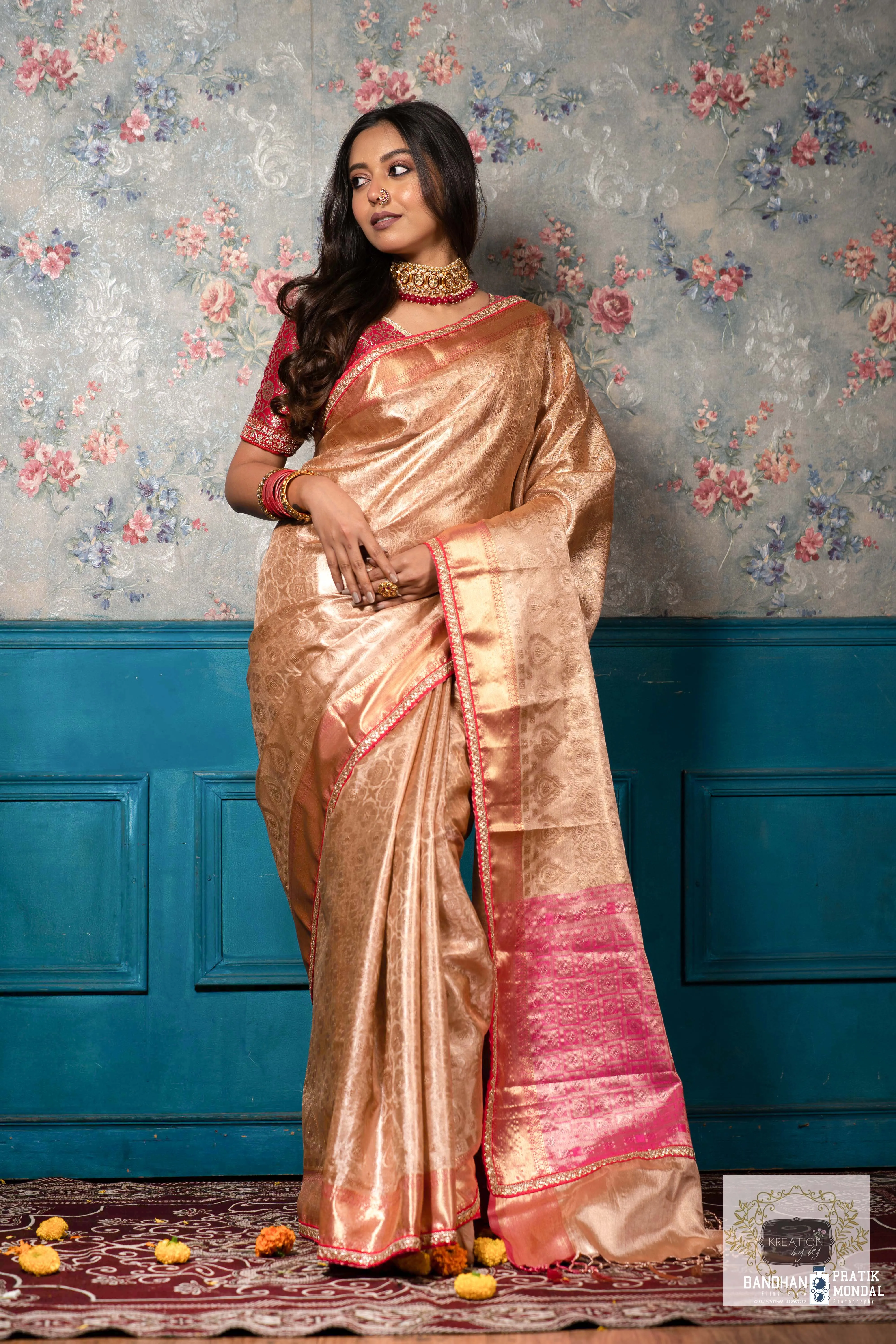 Gold and Pink Tissue Banarasi Saree