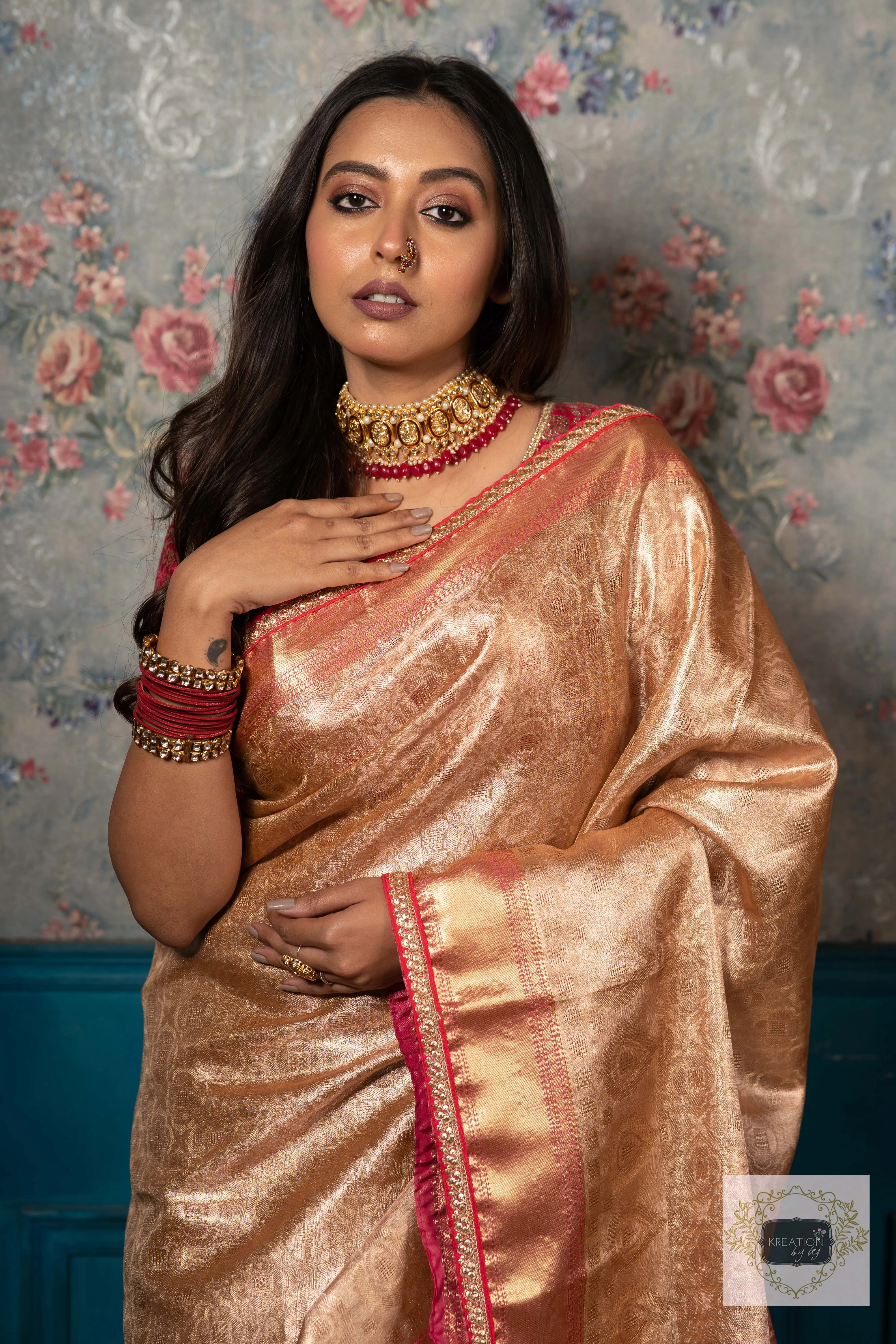 Gold and Pink Tissue Banarasi Saree