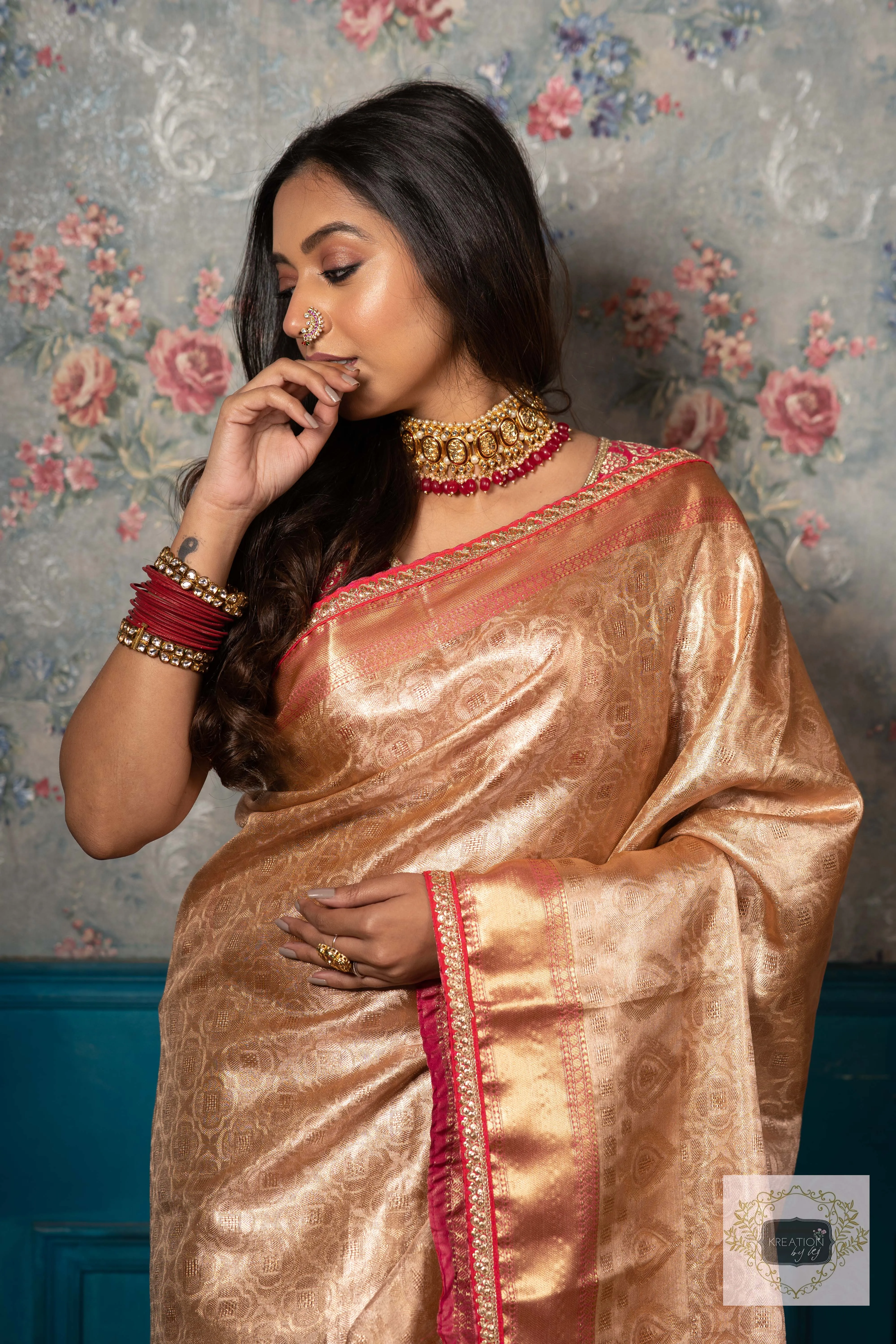 Gold and Pink Tissue Banarasi Saree