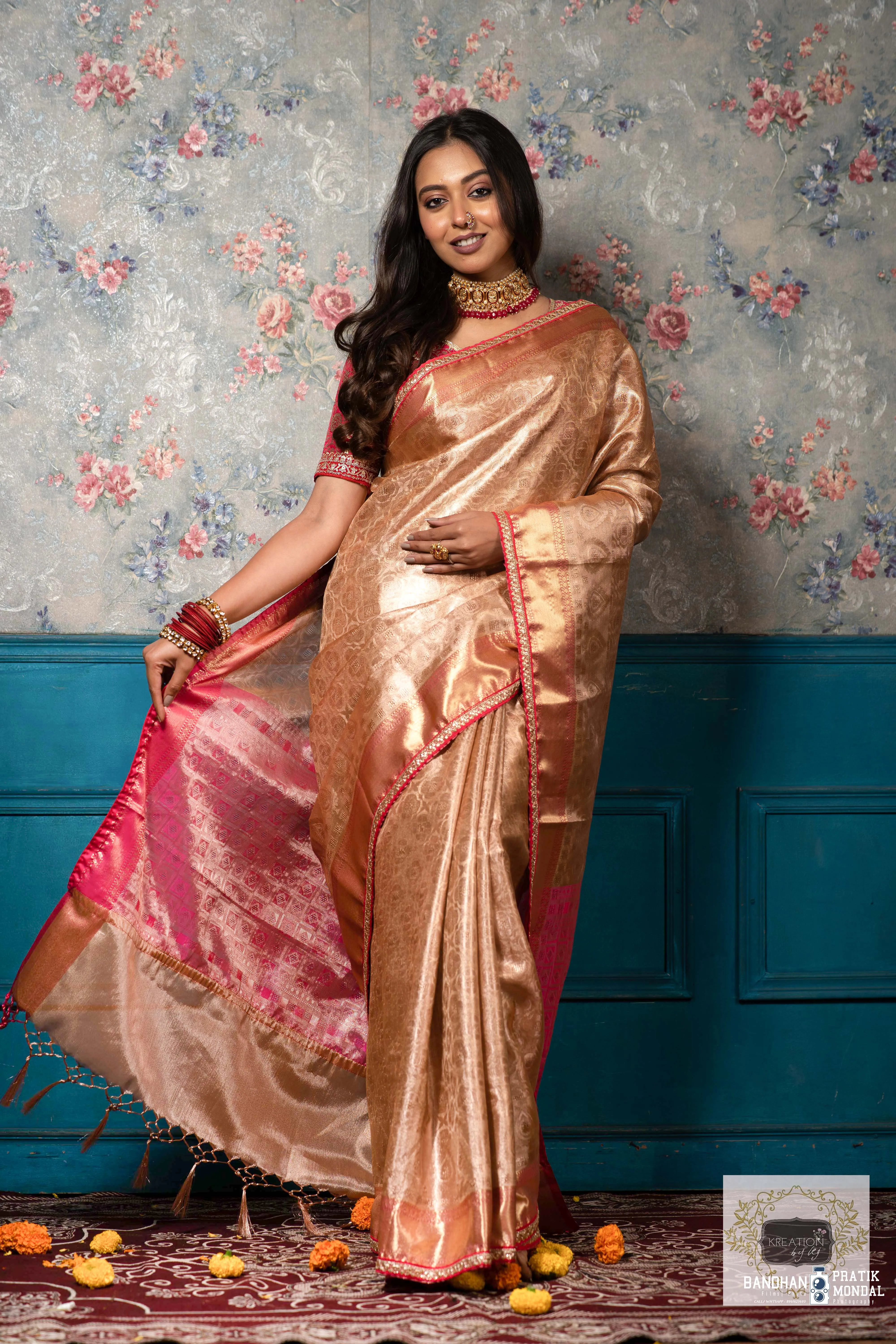 Gold and Pink Tissue Banarasi Saree