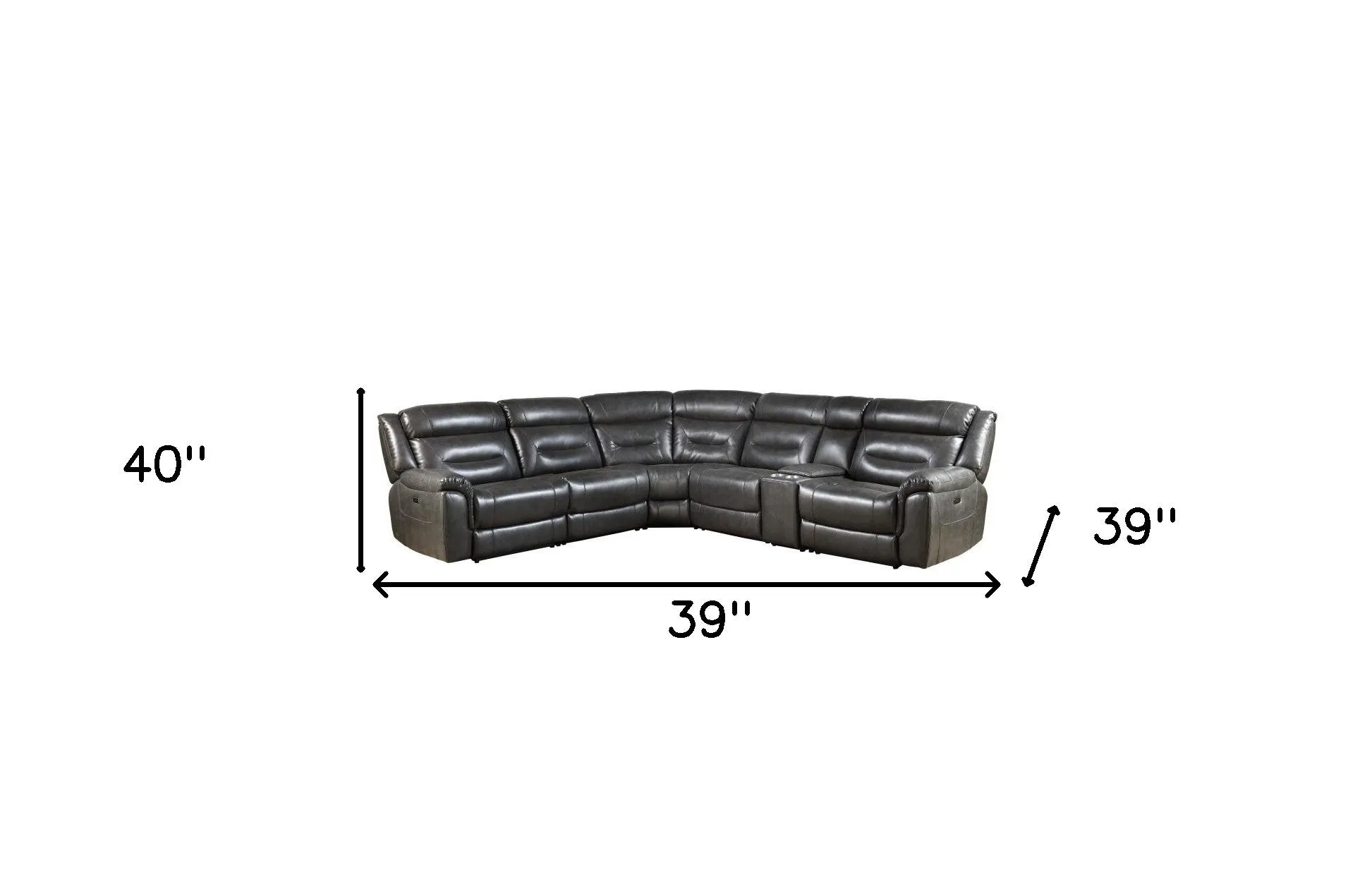 Gray Faux Leather Power Reclining L Shaped Six Piece Corner Sectional With Console