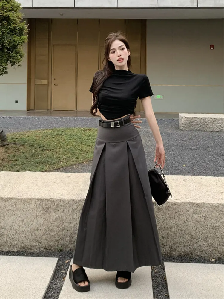 Gray Long Skirt Korean Fashion ON963