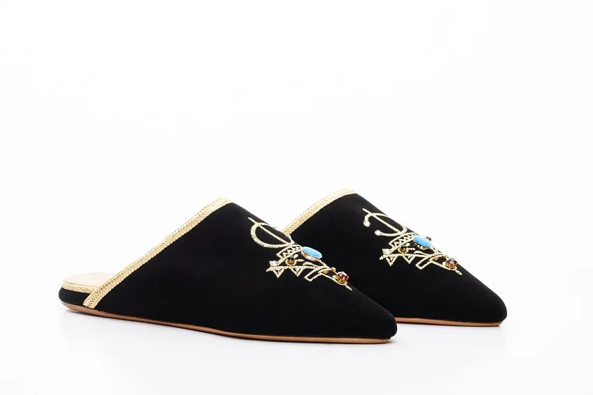 Izza Black Suede Moroccan Slipper