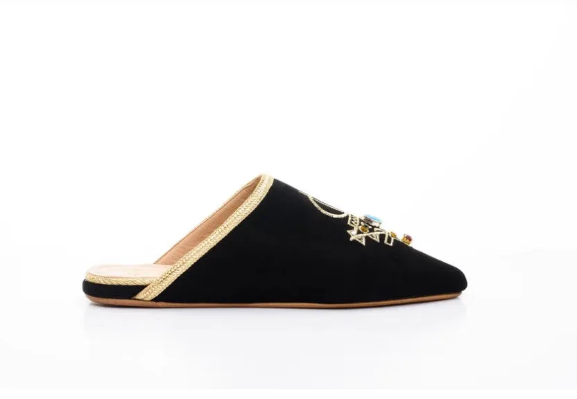 Izza Black Suede Moroccan Slipper