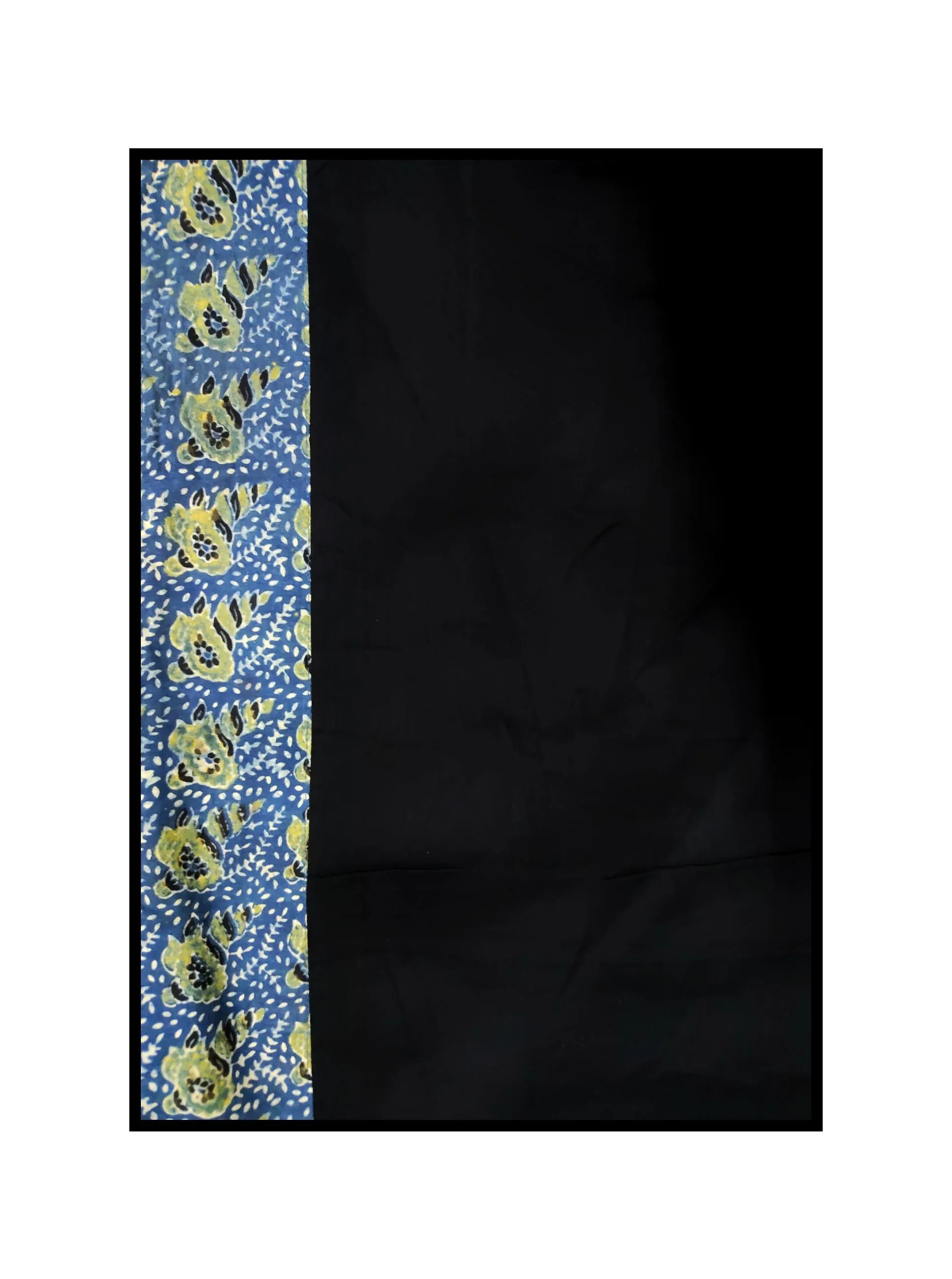 Jharokha -  Blue and Black Ajrakh handblockprinted patchwork Gudri Barmer saree