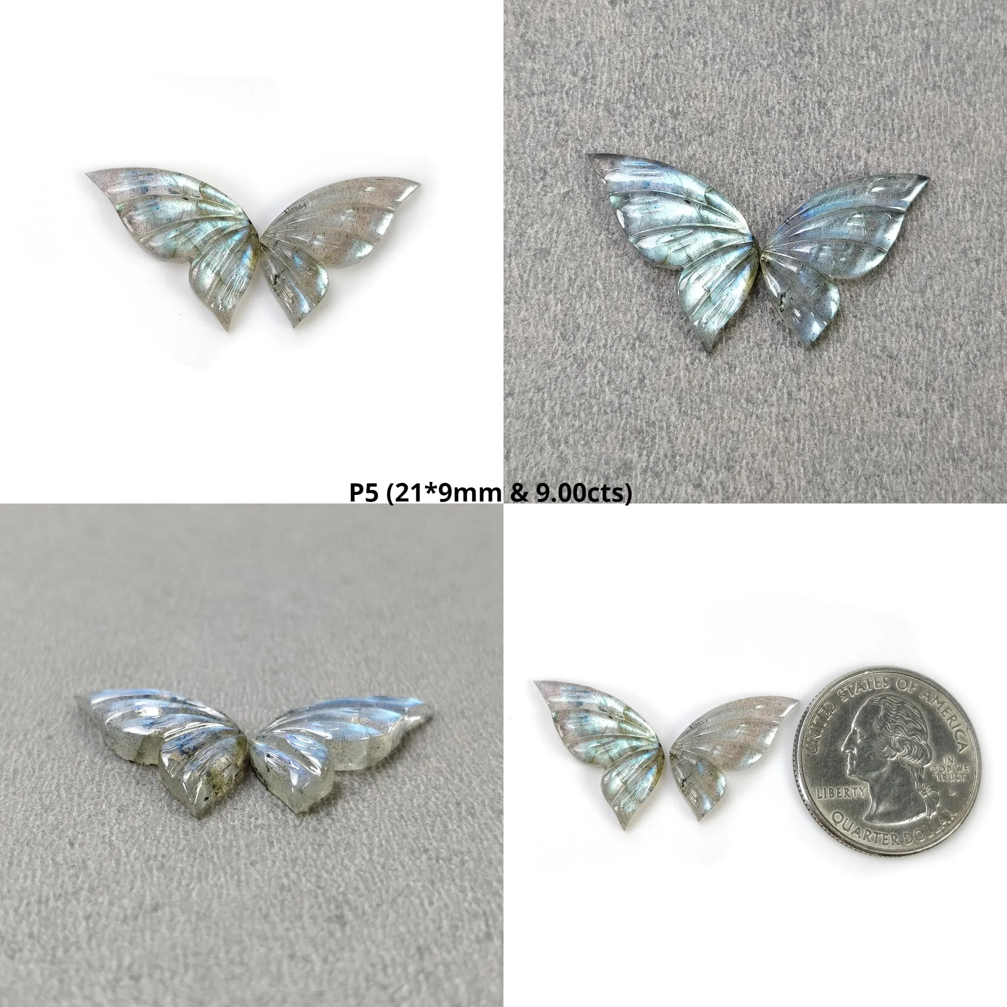 LABRADORITE Gemstone Carving : Natural Untreated Unheated Labradorite Gemstone Hand Carved Butterfly Pair (With Video)