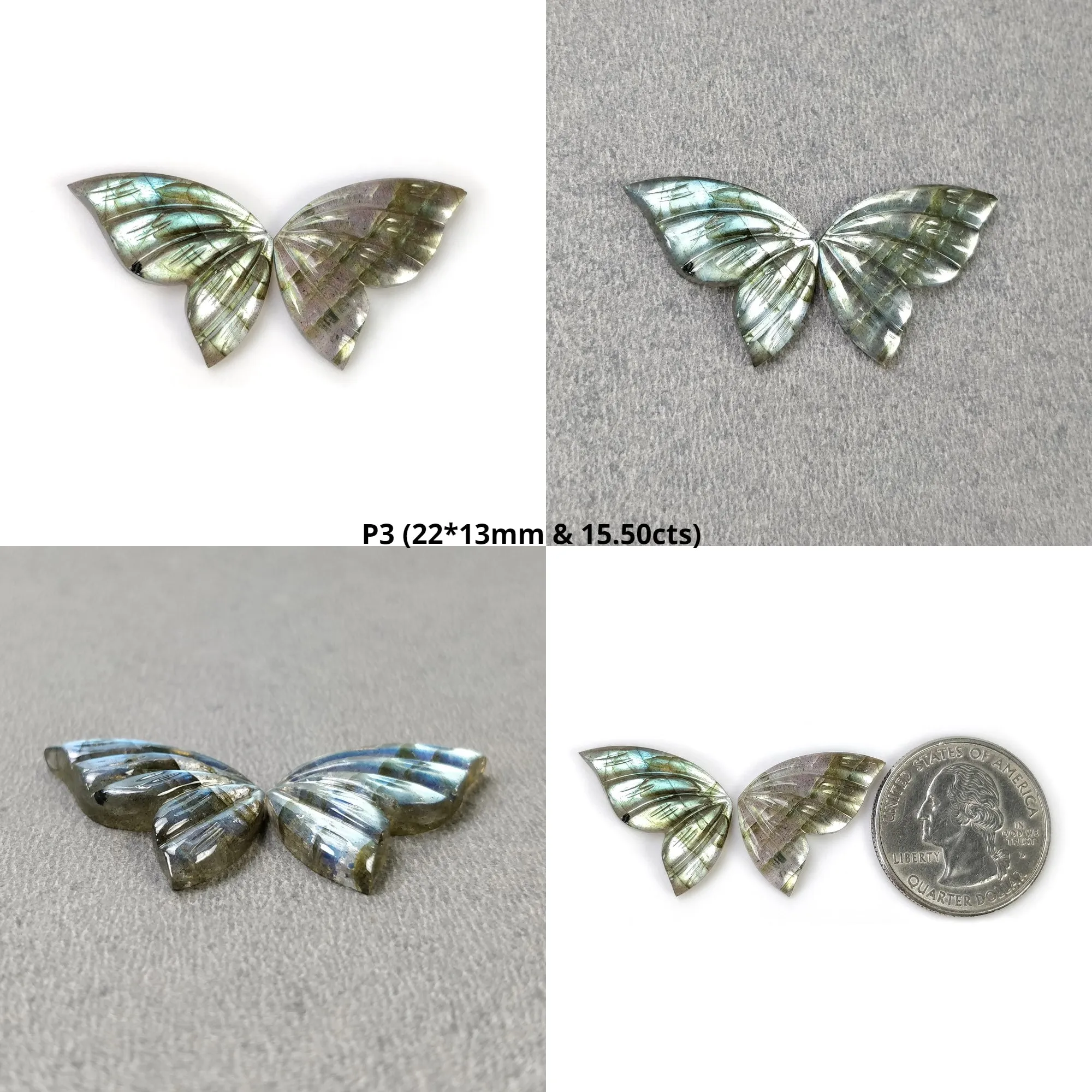 LABRADORITE Gemstone Carving : Natural Untreated Unheated Labradorite Gemstone Hand Carved Butterfly Pair (With Video)