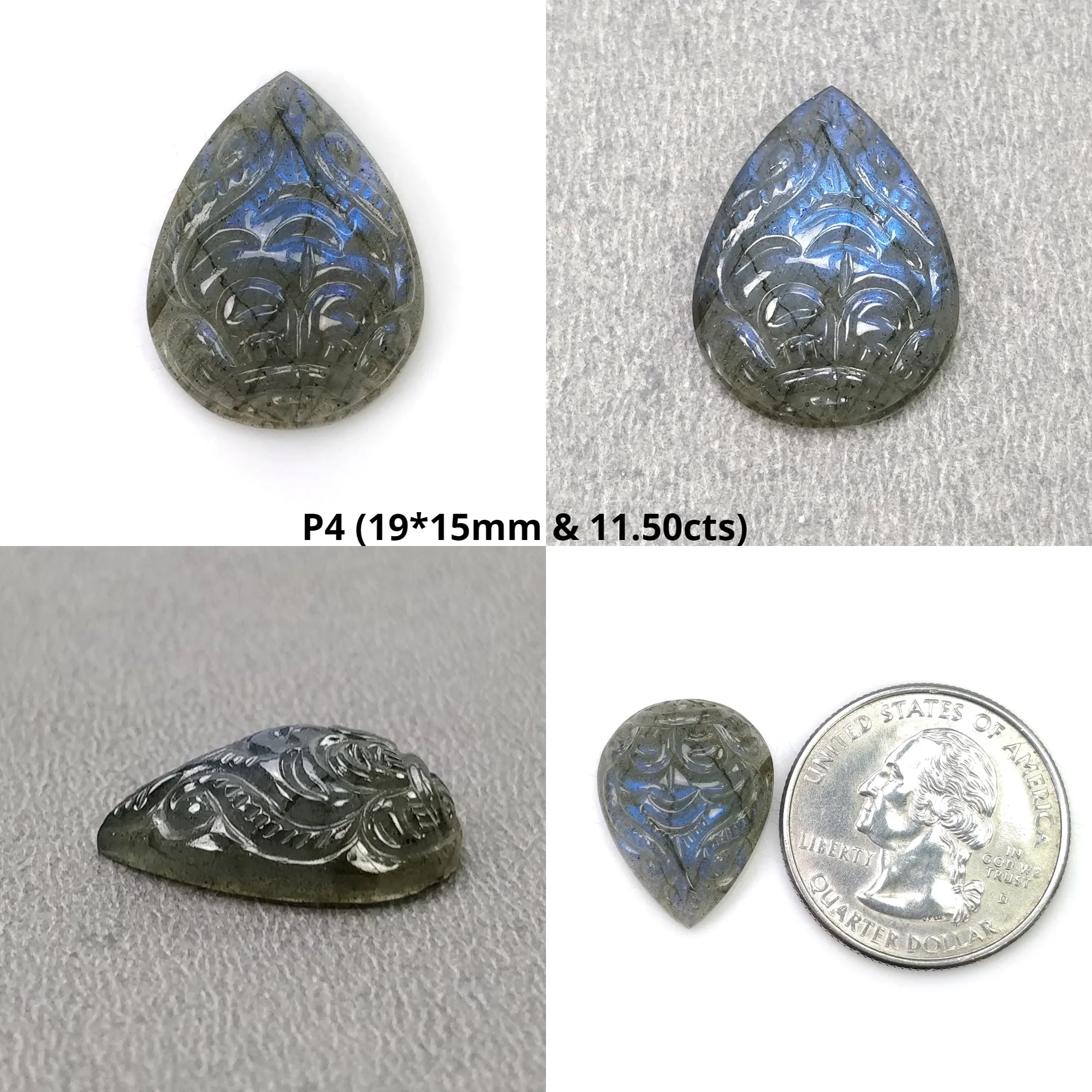 LABRADORITE Gemstone Carving : Natural Untreated Unheated Labradorite Gemstone Hand Carved Pear Shape (With Video)