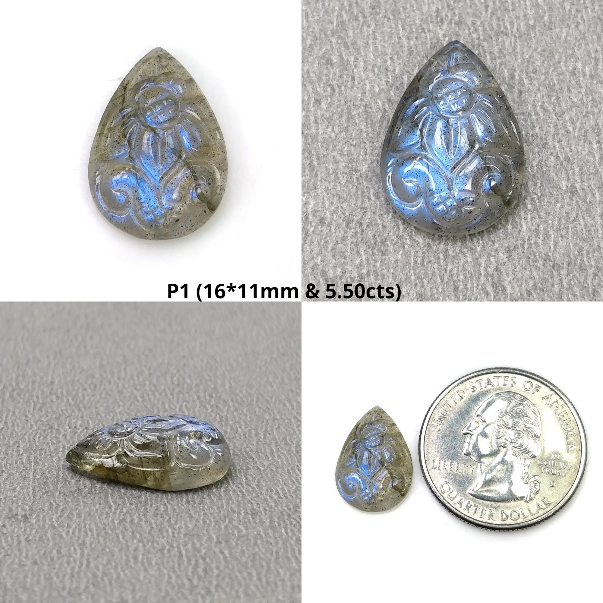 LABRADORITE Gemstone Carving : Natural Untreated Unheated Labradorite Gemstone Hand Carved Pear Shape (With Video)