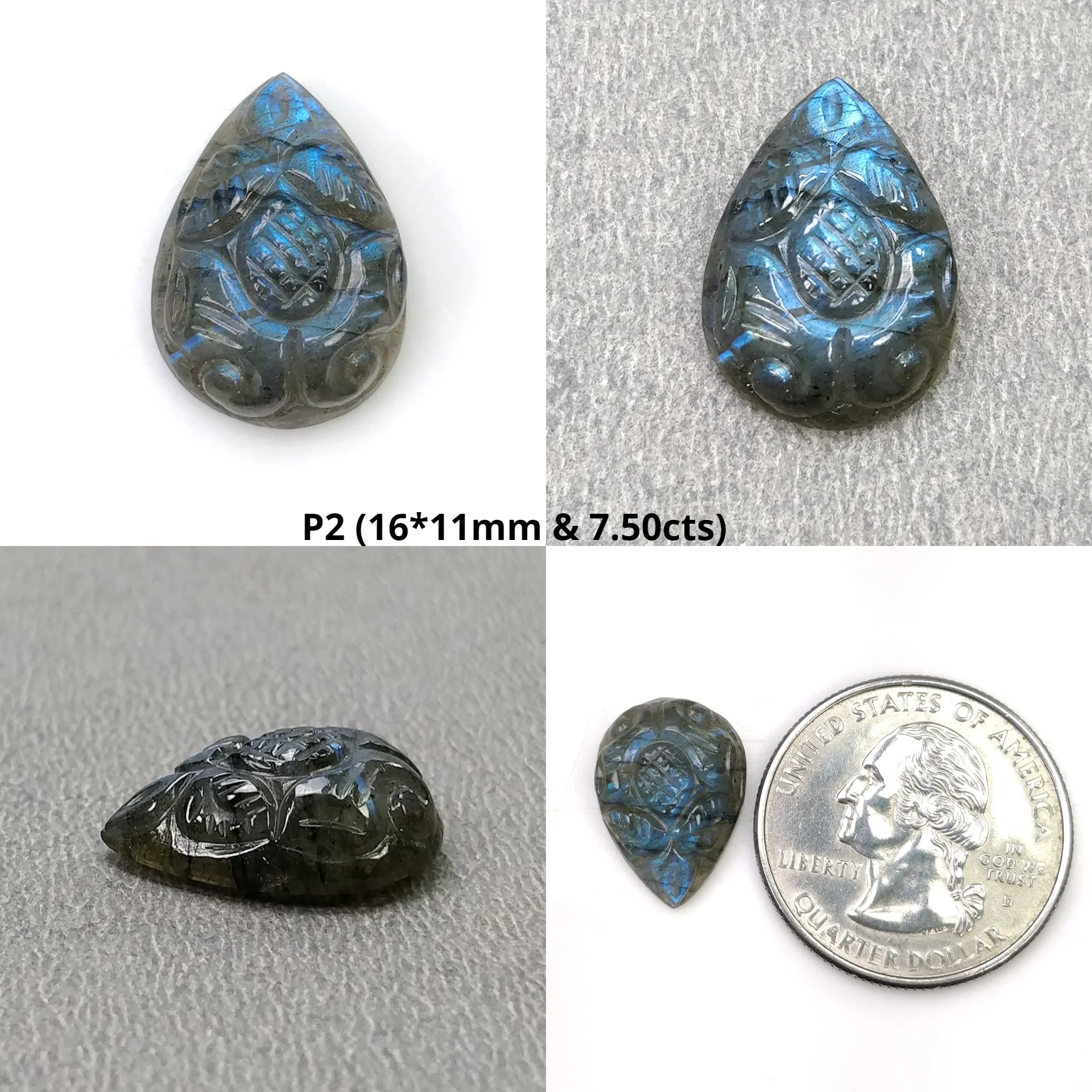 LABRADORITE Gemstone Carving : Natural Untreated Unheated Labradorite Gemstone Hand Carved Pear Shape (With Video)