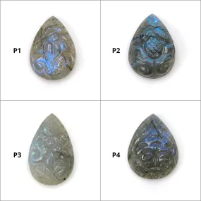 LABRADORITE Gemstone Carving : Natural Untreated Unheated Labradorite Gemstone Hand Carved Pear Shape (With Video)