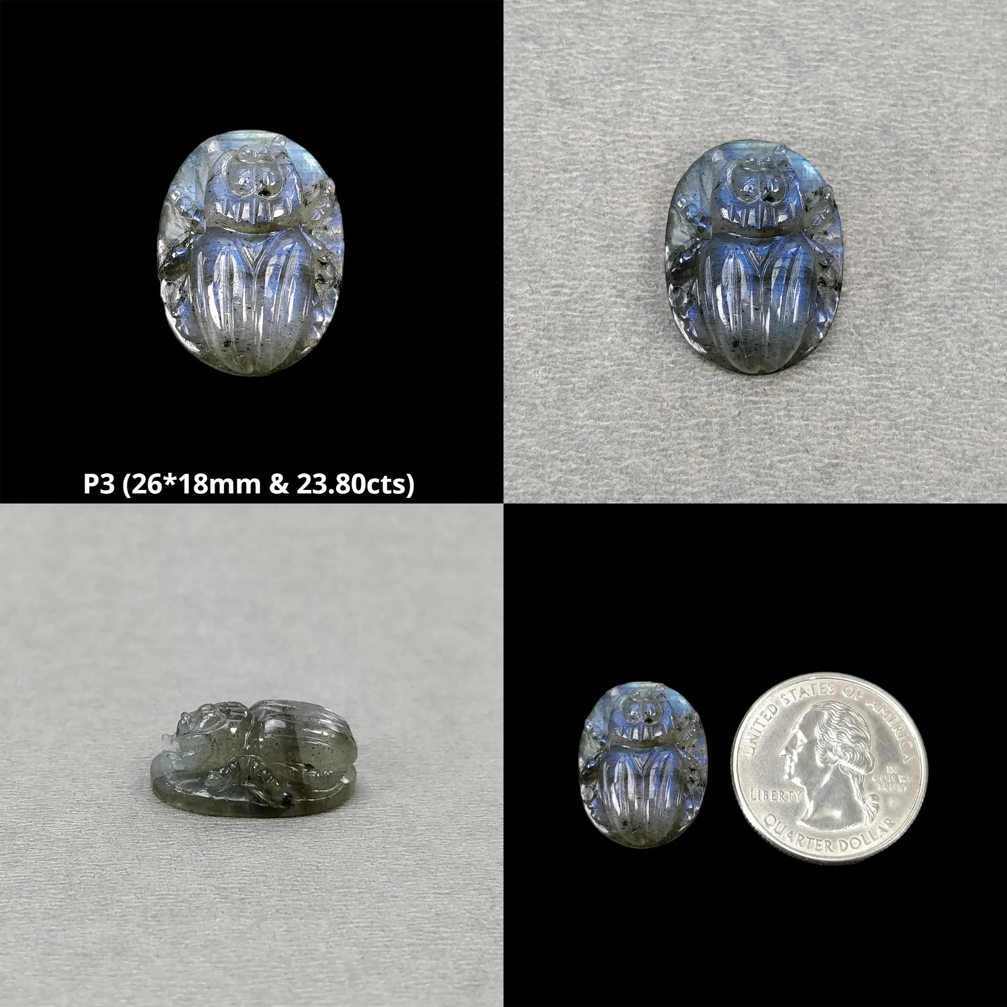 LABRADORITE Gemstone Carving : Natural Untreated Unheated Labradorite Hand Carved Scarabs