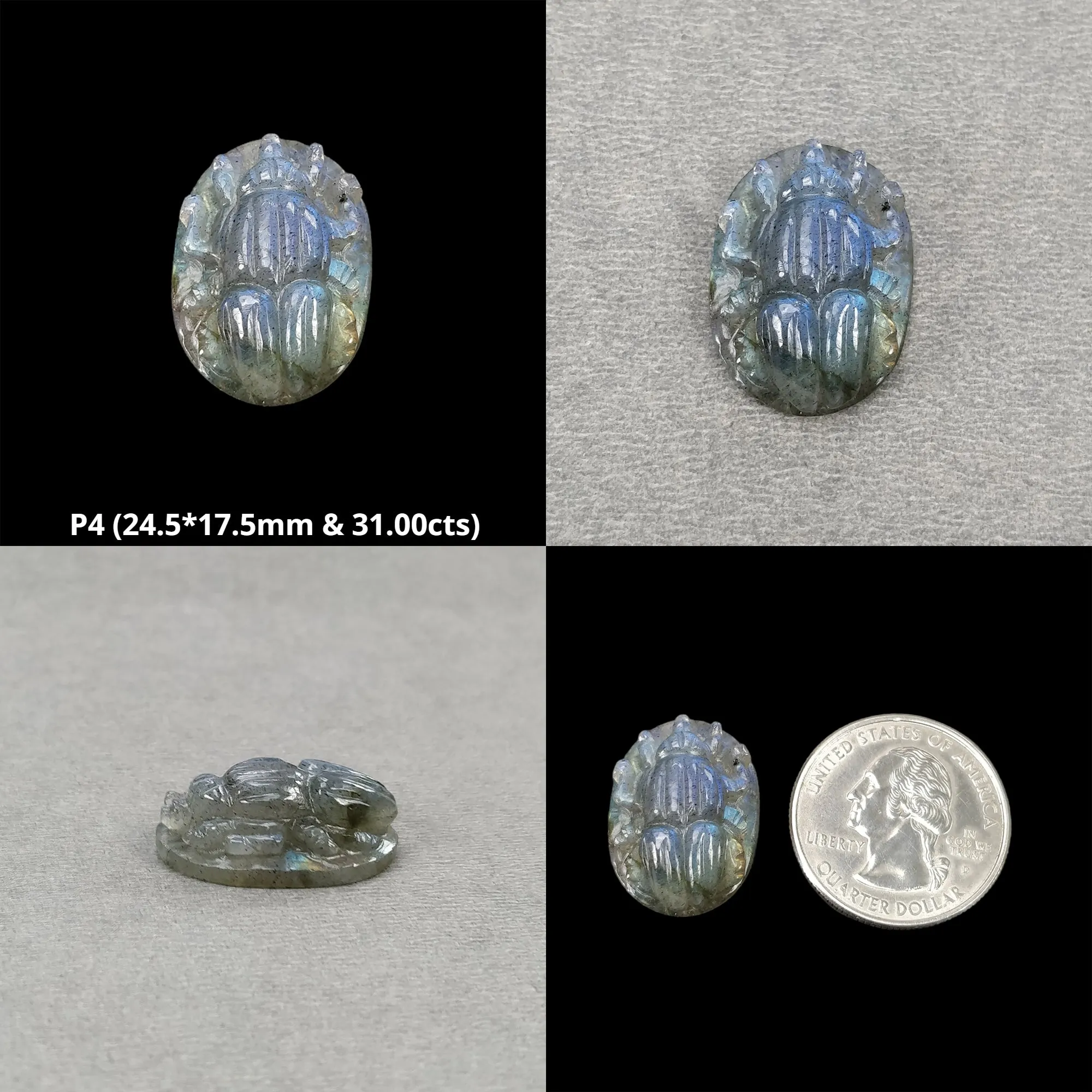 LABRADORITE Gemstone Carving : Natural Untreated Unheated Labradorite Hand Carved Scarabs