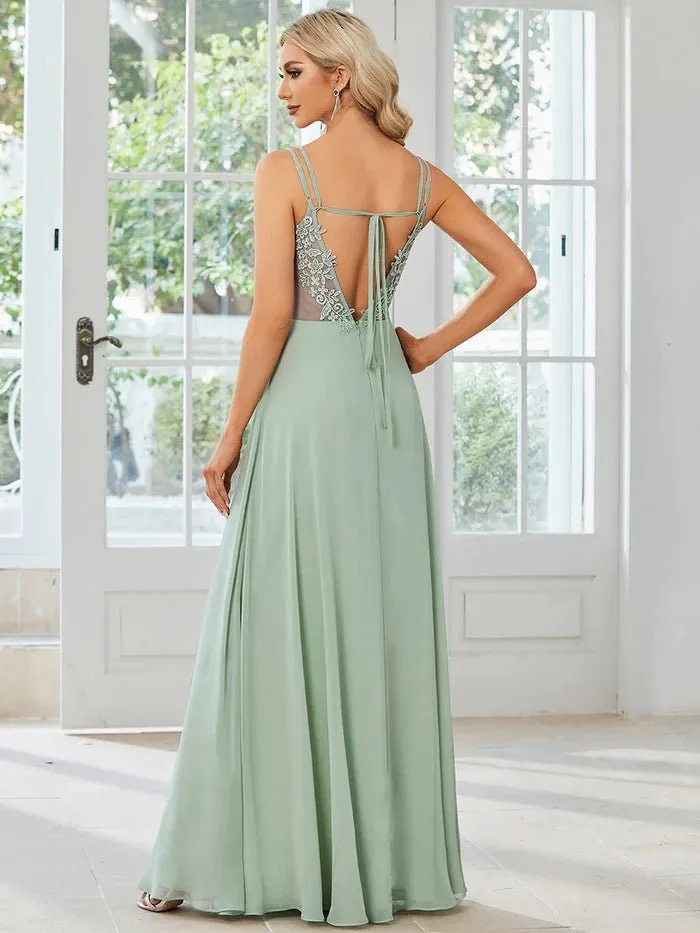 Lace V Back Chiffon Evening Dress