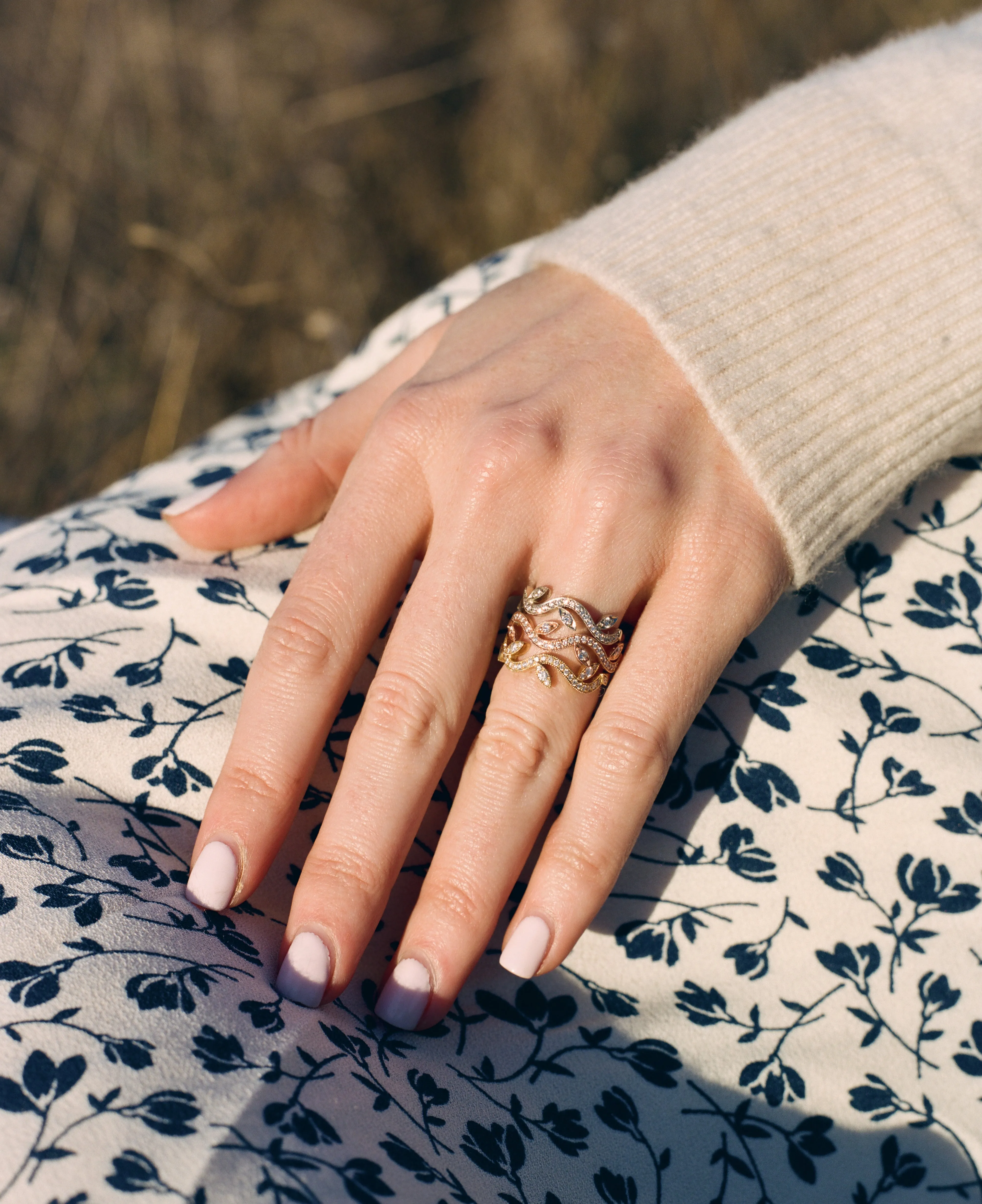 Leaf & Vine Eternity Ring in Yellow Gold with Diamonds